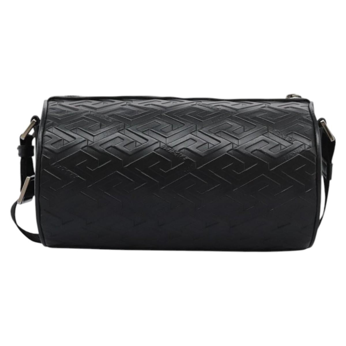 Versace La Greca Leather Black Leather Shoulder Bag Bag (Pre-Owned)