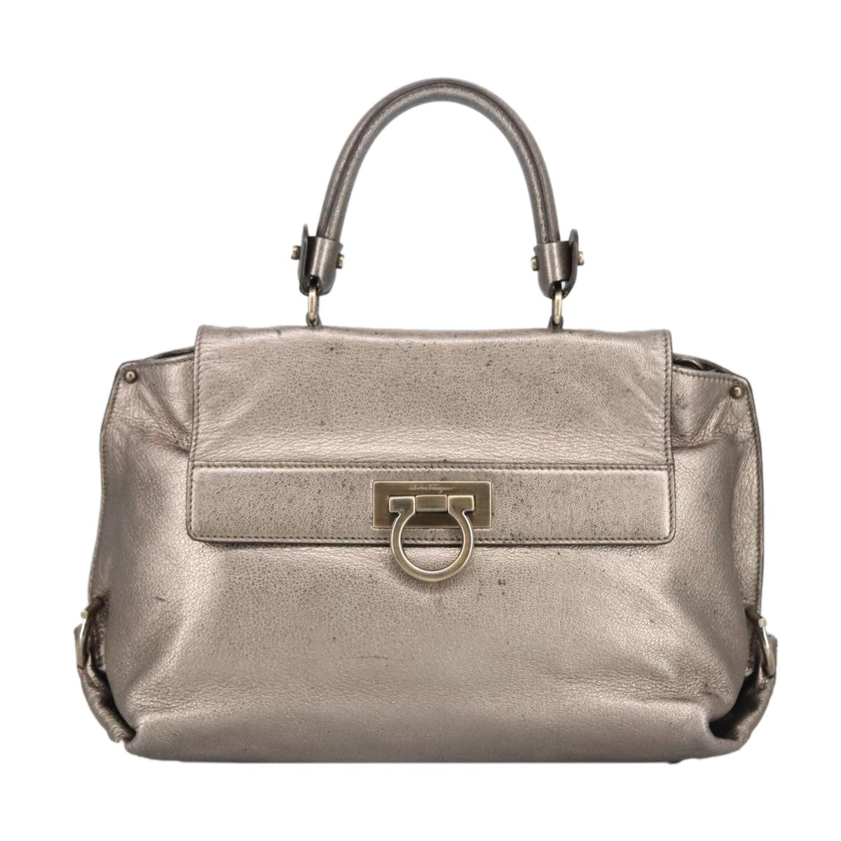 Salvatore Ferragamo Sofia Satchel Leather Silver Leather Handbag (Pre-Owned)
