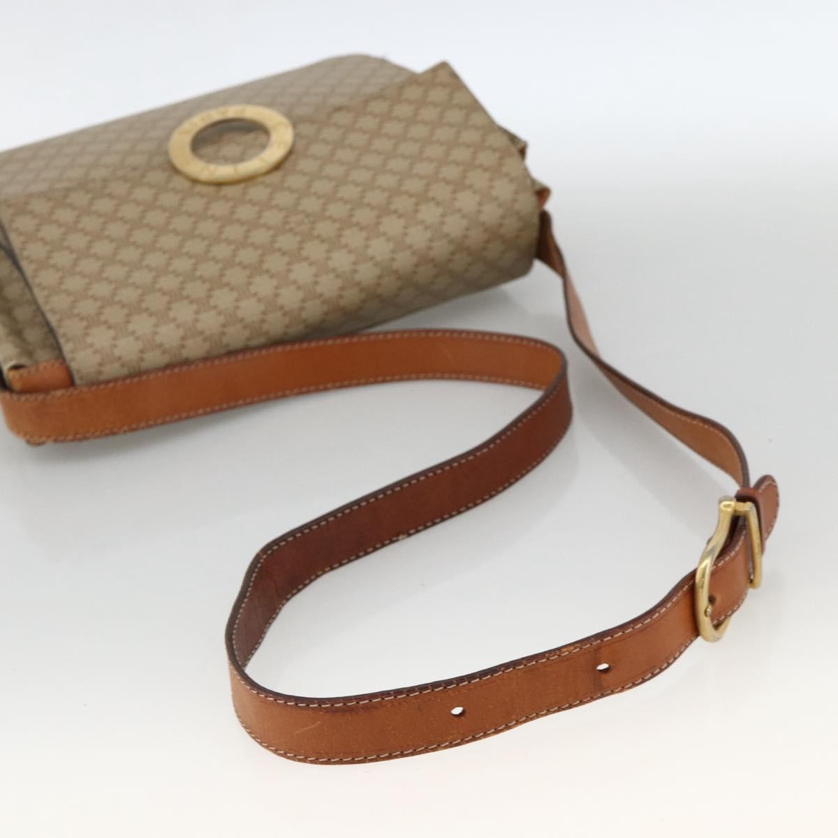 Celine Vintage Macadam Circle Logo Canvas And Leather Beige Canvas Shoulder Bag Bag (Pre-Owned)