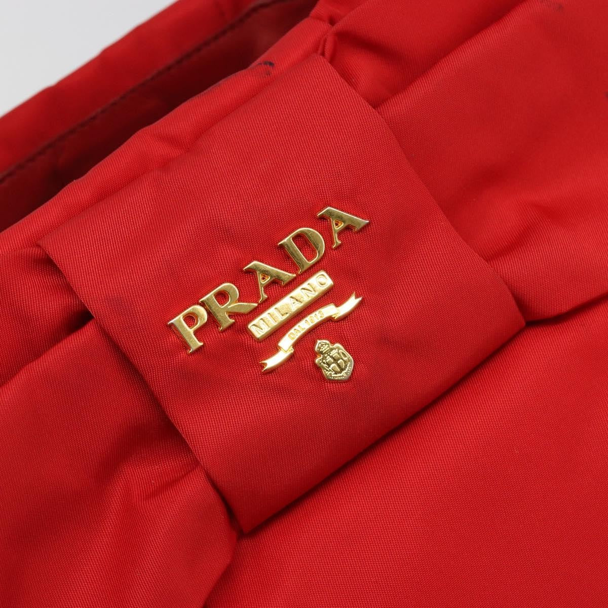 Prada Bow Tote Tessuto With Leather Red Nylon Tote Bag Bag (Pre-Owned)