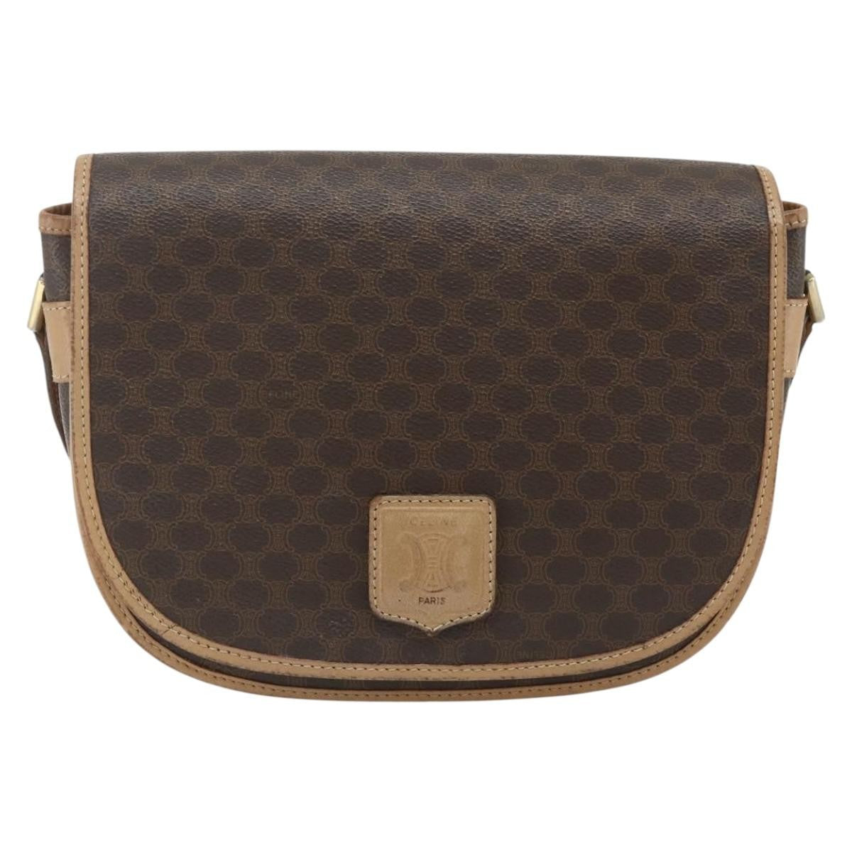 Celine Vintage Macadam Canvas And Leather Brown Canvas Shoulder Bag Bag (Pre-Owned)