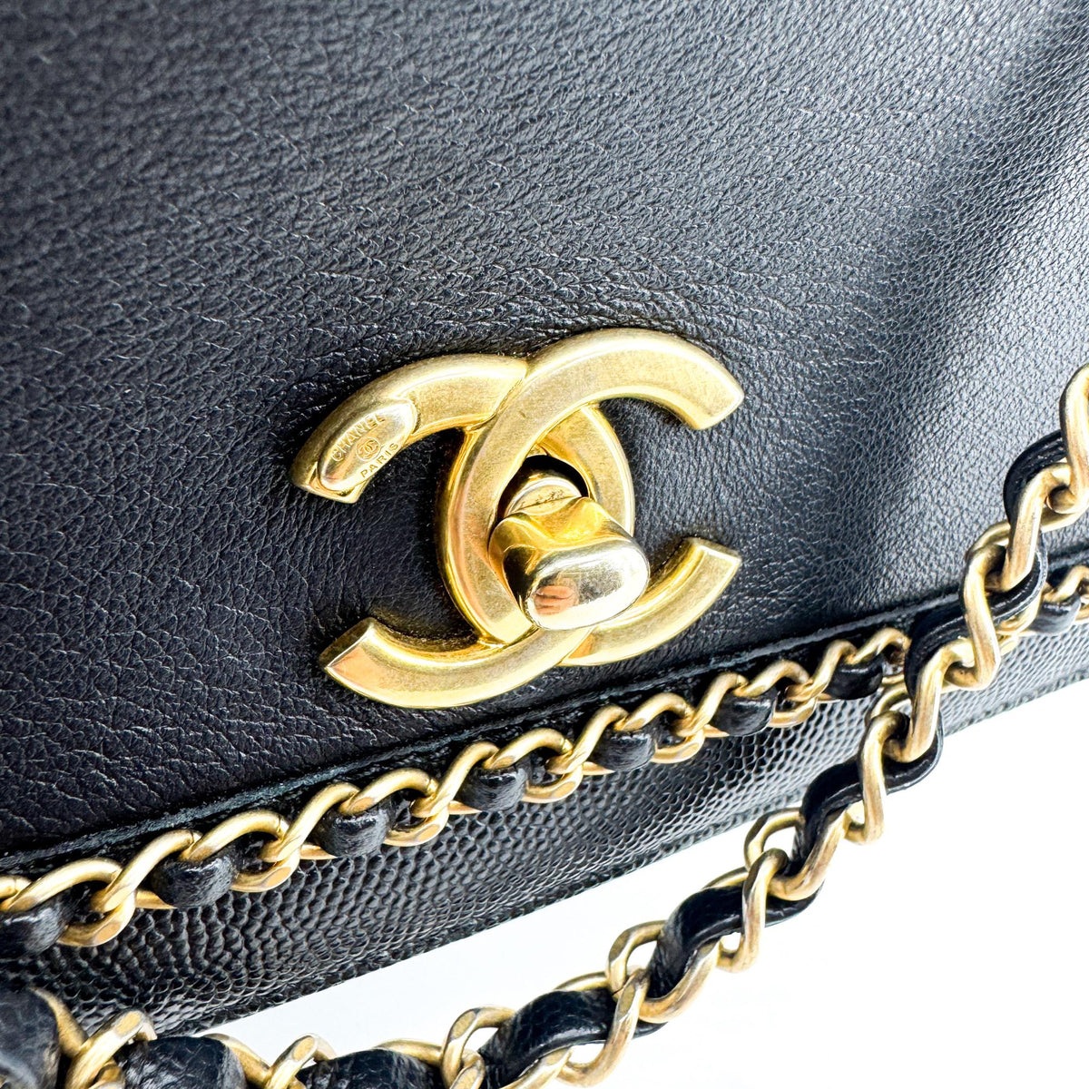 Chanel Flap With Chain Leather Black Calfskin Handbag (Pre-Owned)