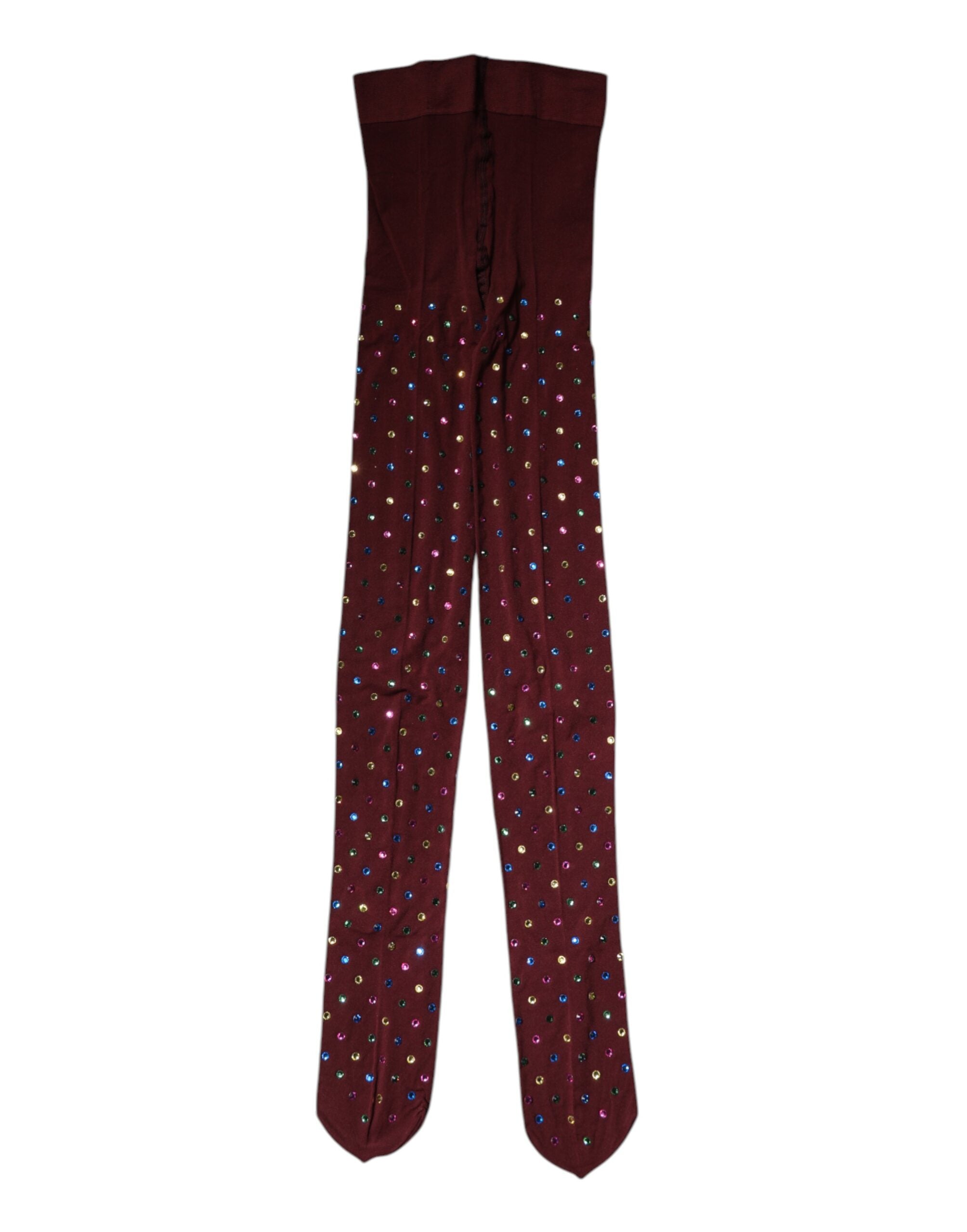 Dolce & Gabbana Maroon Nylon Crystal Embellished Pantyhose Women's Tights