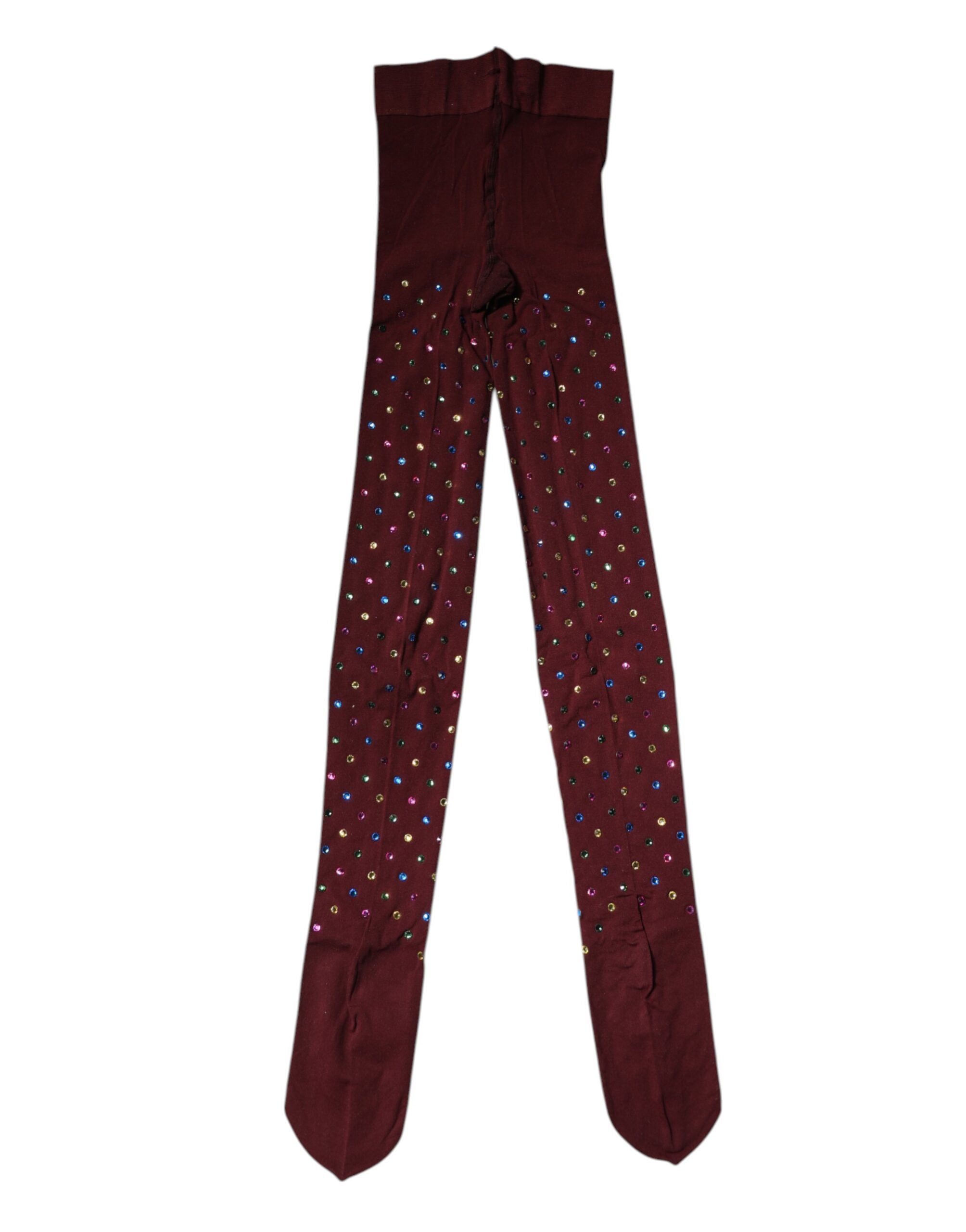 Dolce & Gabbana Maroon Nylon Crystal Embellished Pantyhose Women's Tights