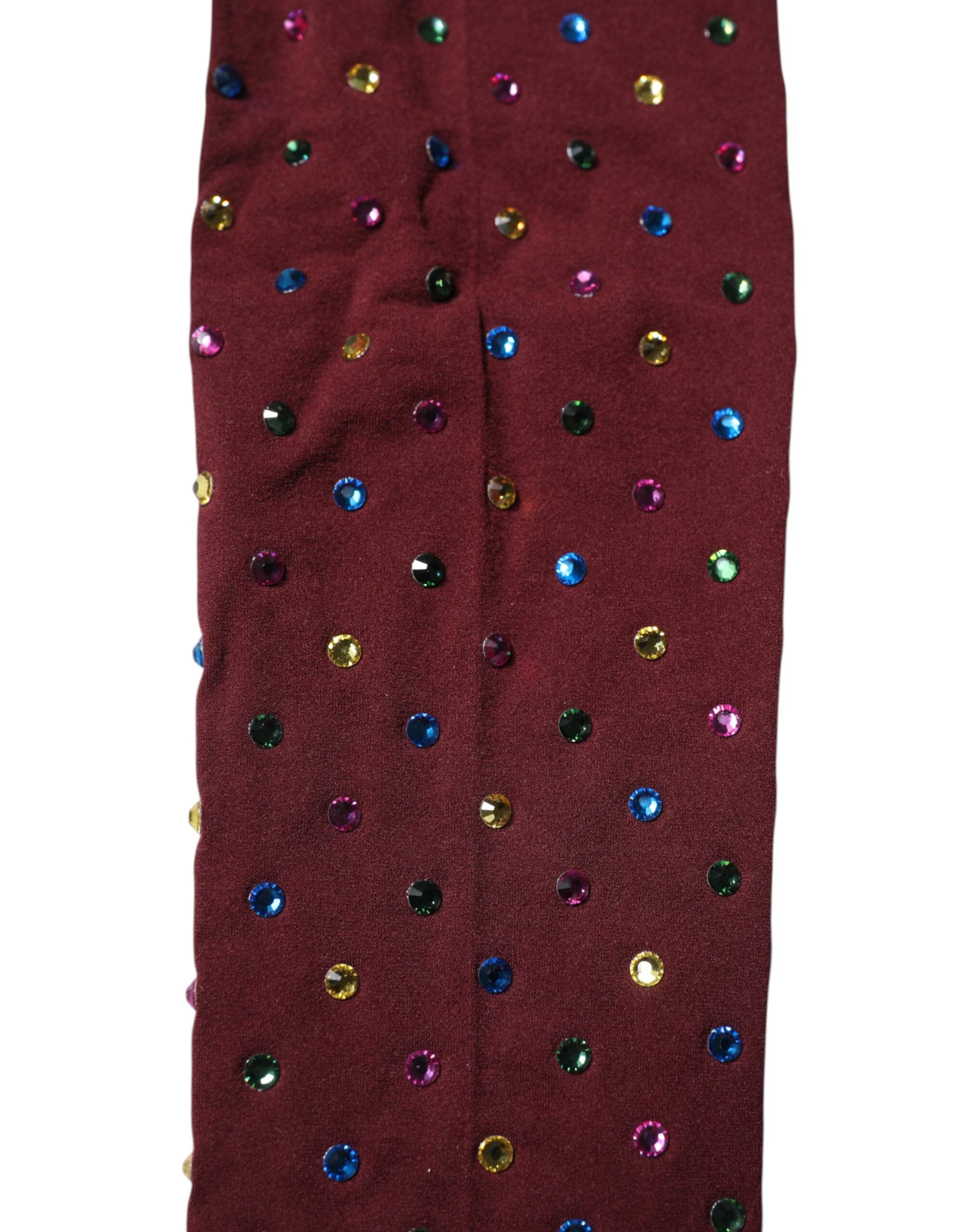 Dolce & Gabbana Maroon Nylon Crystal Embellished Pantyhose Women's Tights