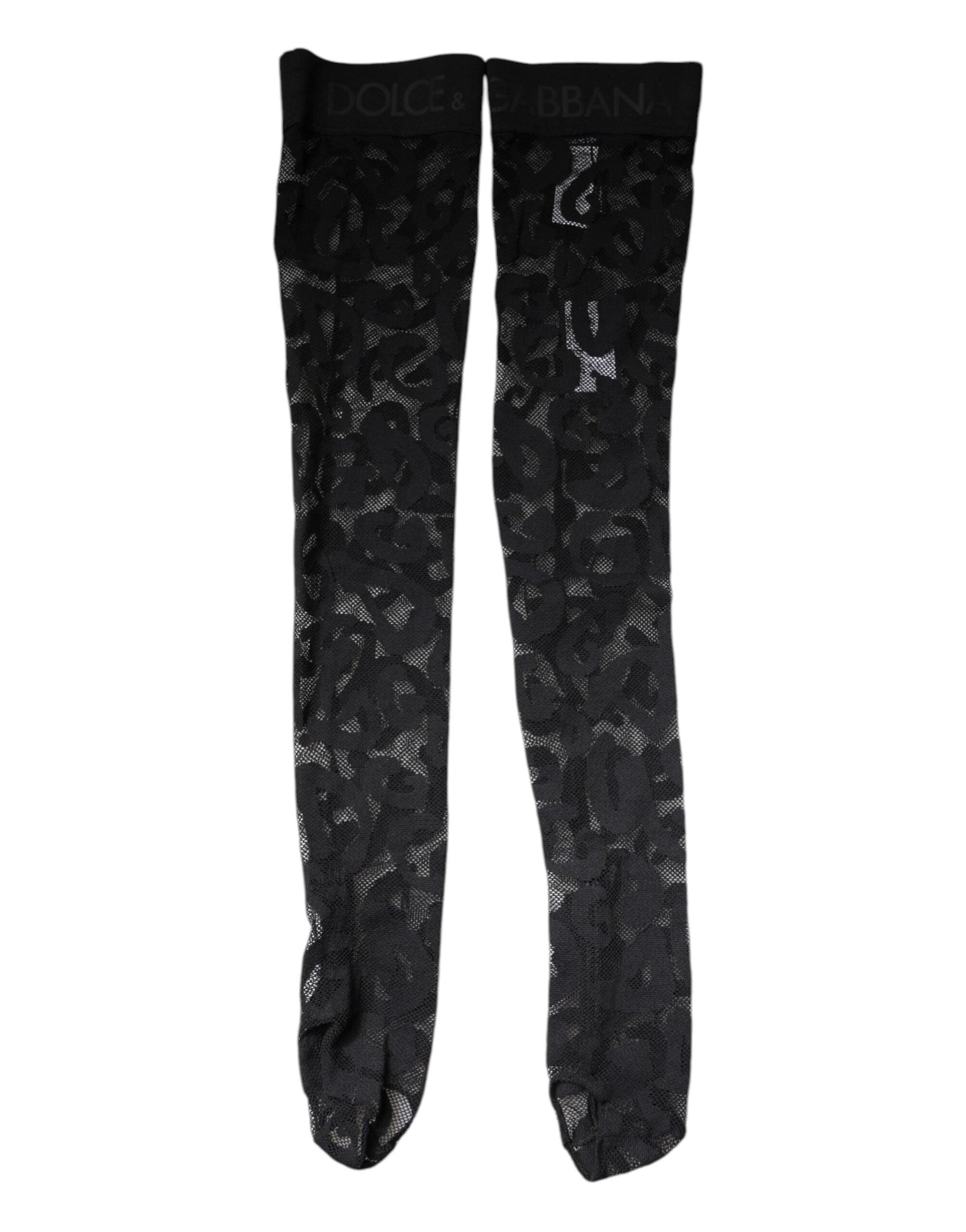 Dolce & Gabbana Black Floral Lace Cotton Stretch Stockings Women's Socks