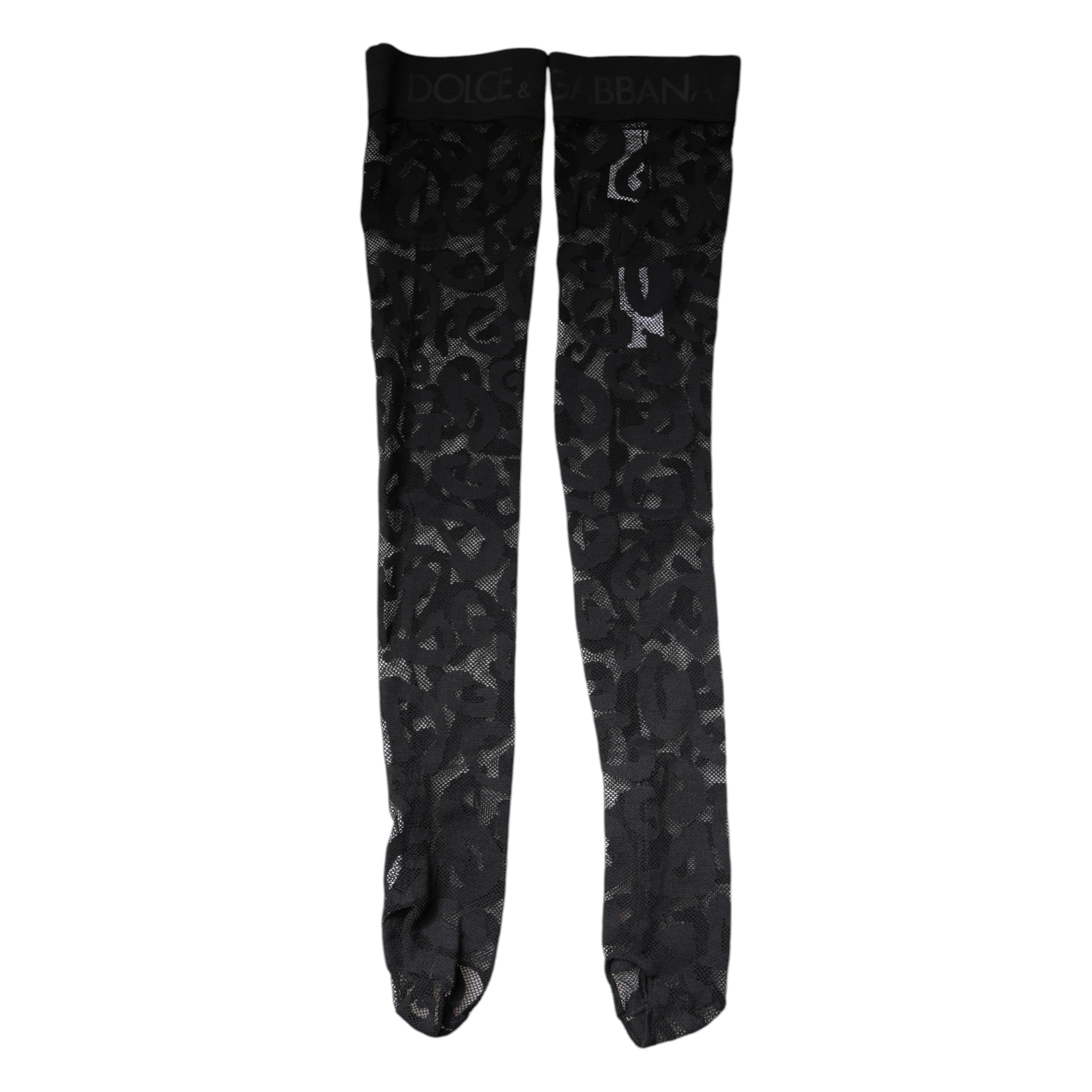 Dolce & Gabbana Black Floral Lace Cotton Stretch Stockings Women's Socks