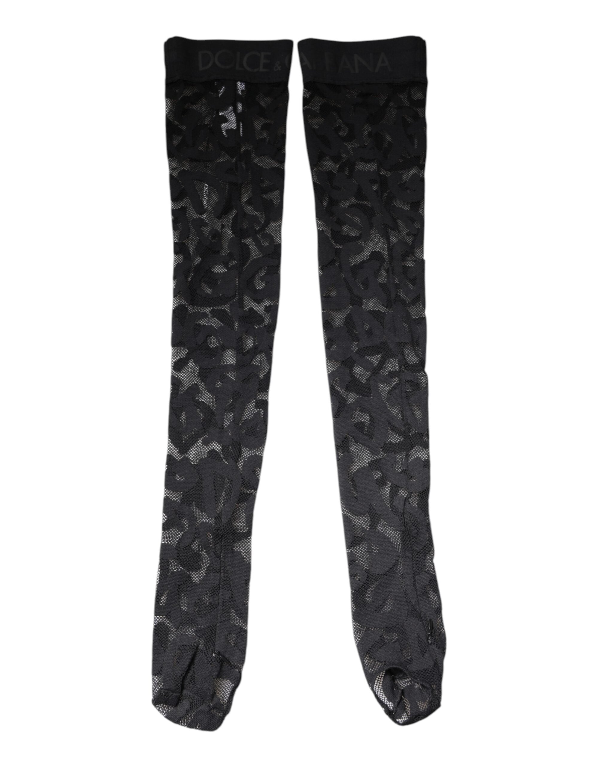 Dolce & Gabbana Black Floral Lace Cotton Stretch Stockings Women's Socks