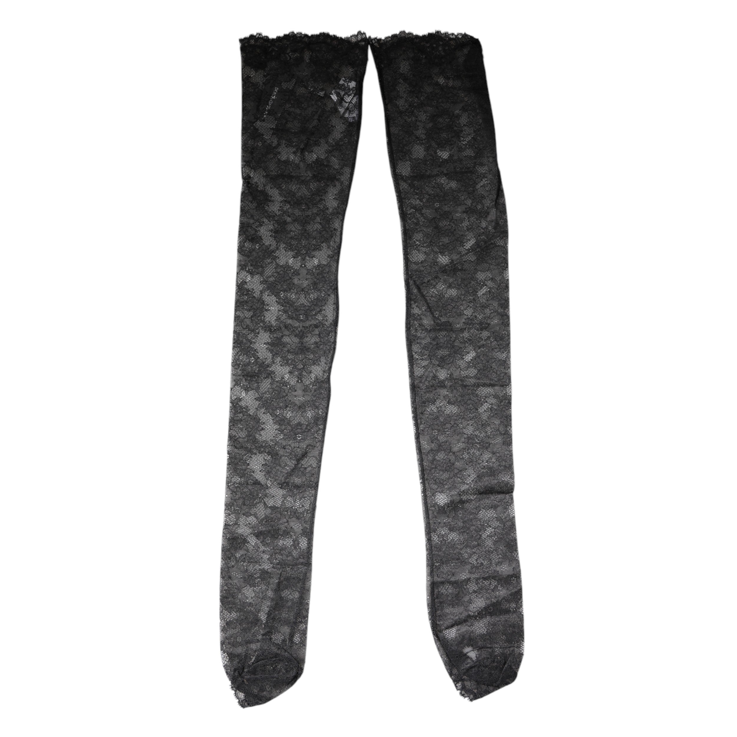 Dolce & Gabbana Black Floral Lace Cotton Stretch Stockings Women's Socks