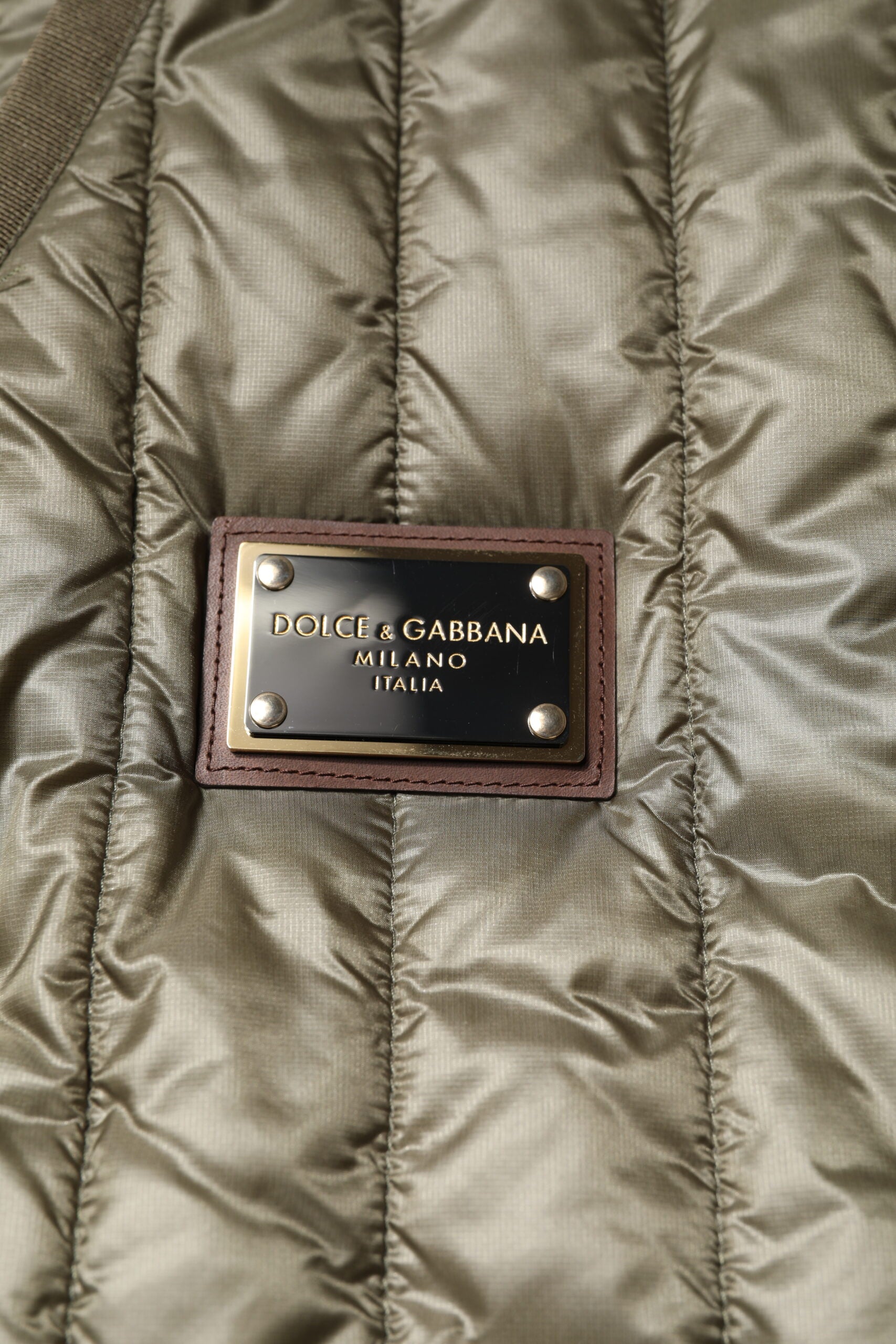 Dolce & Gabbana Brown Logo Plaque Quilted Vest Men's Jacket