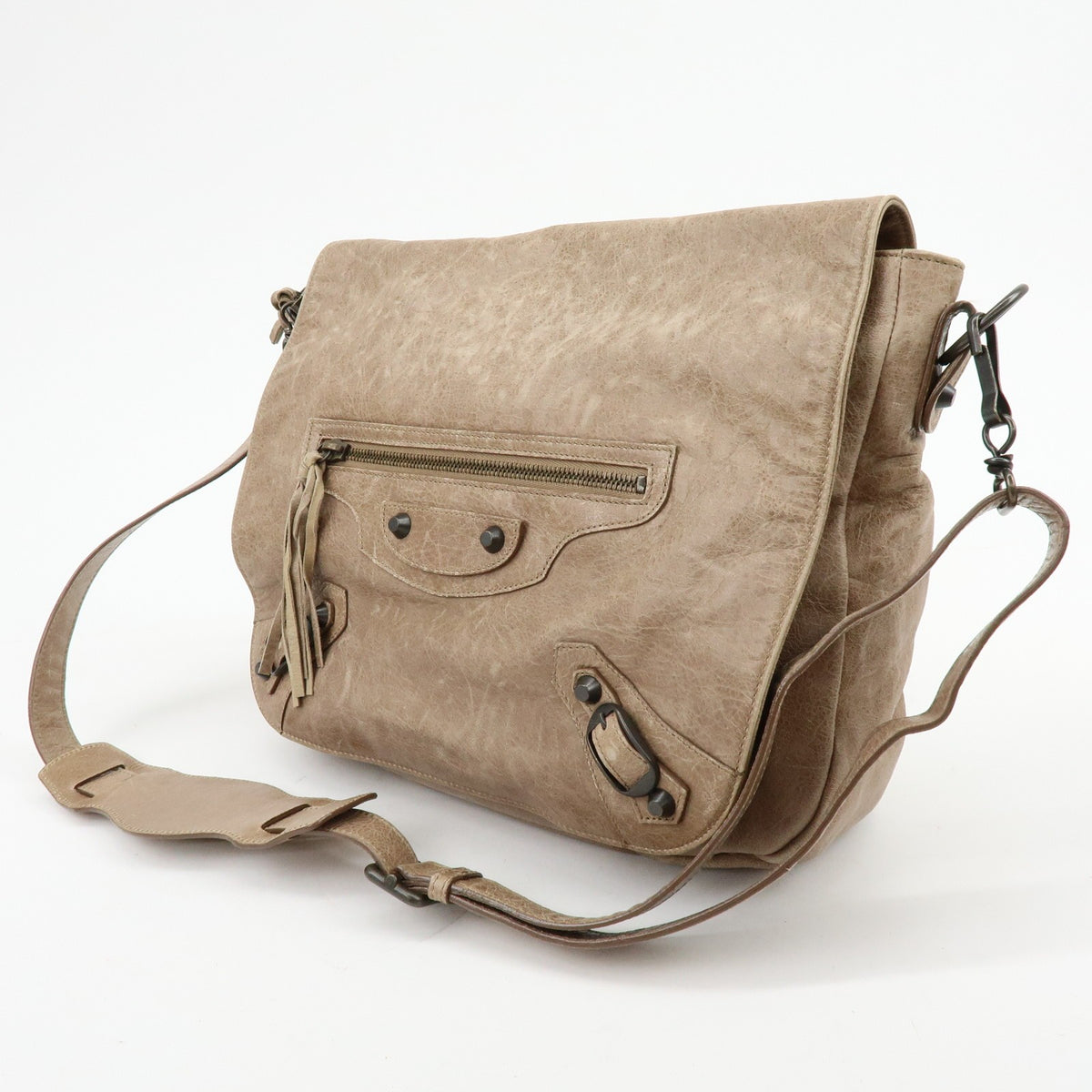 Balenciaga Classic Studs Folk Messenger Leather Brown Leather Crossbody Bag Bag (Pre-Owned)