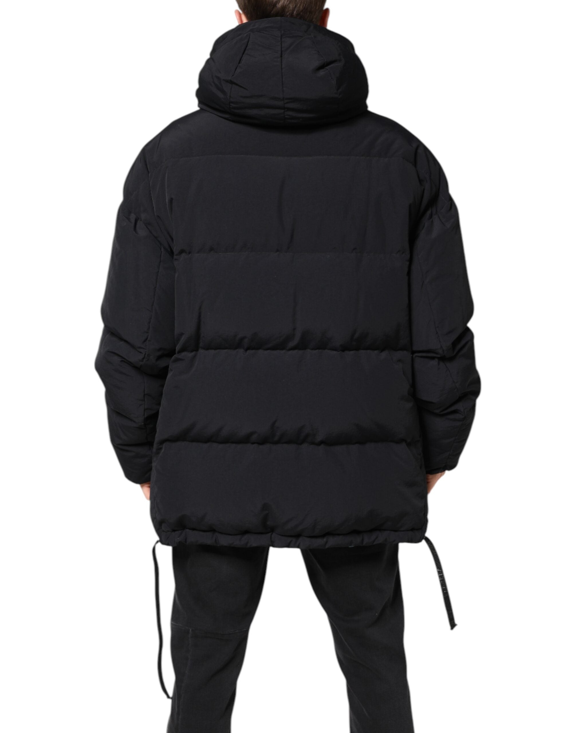 Dolce & Gabbana Black Nylon Full Zip Hooded Parka Men's Jacket