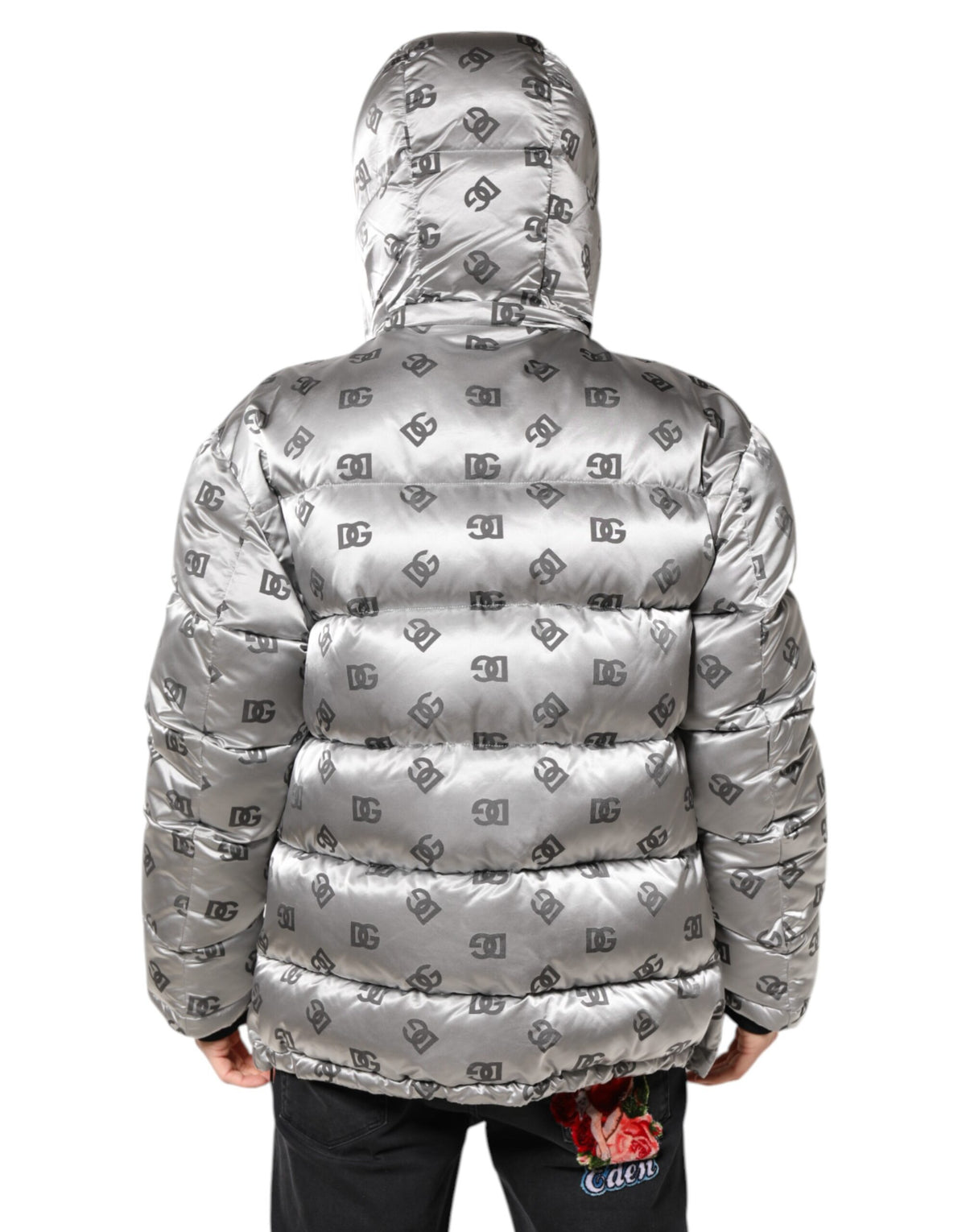 Dolce & Gabbana Silver Logo Full Zip Hooded Quilted Men's Jacket (Pre-Owned)