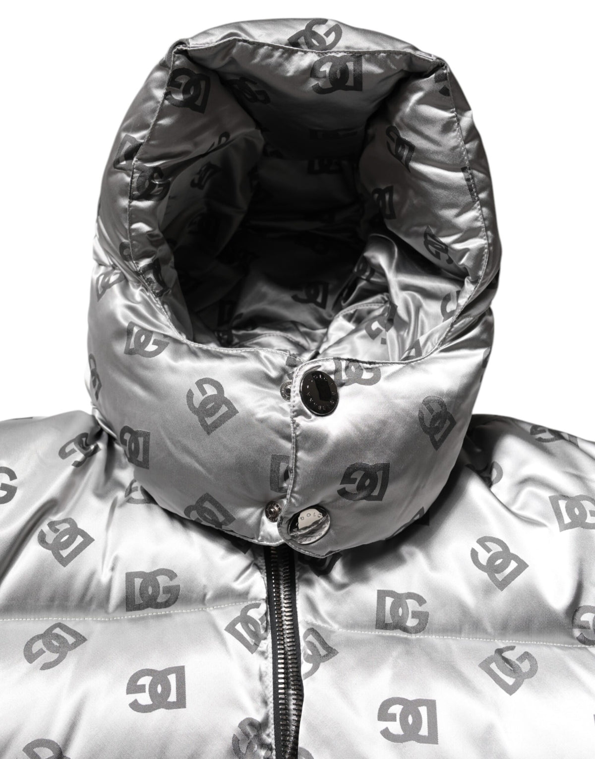 Dolce & Gabbana Silver Logo Full Zip Hooded Quilted Men's Jacket (Pre-Owned)