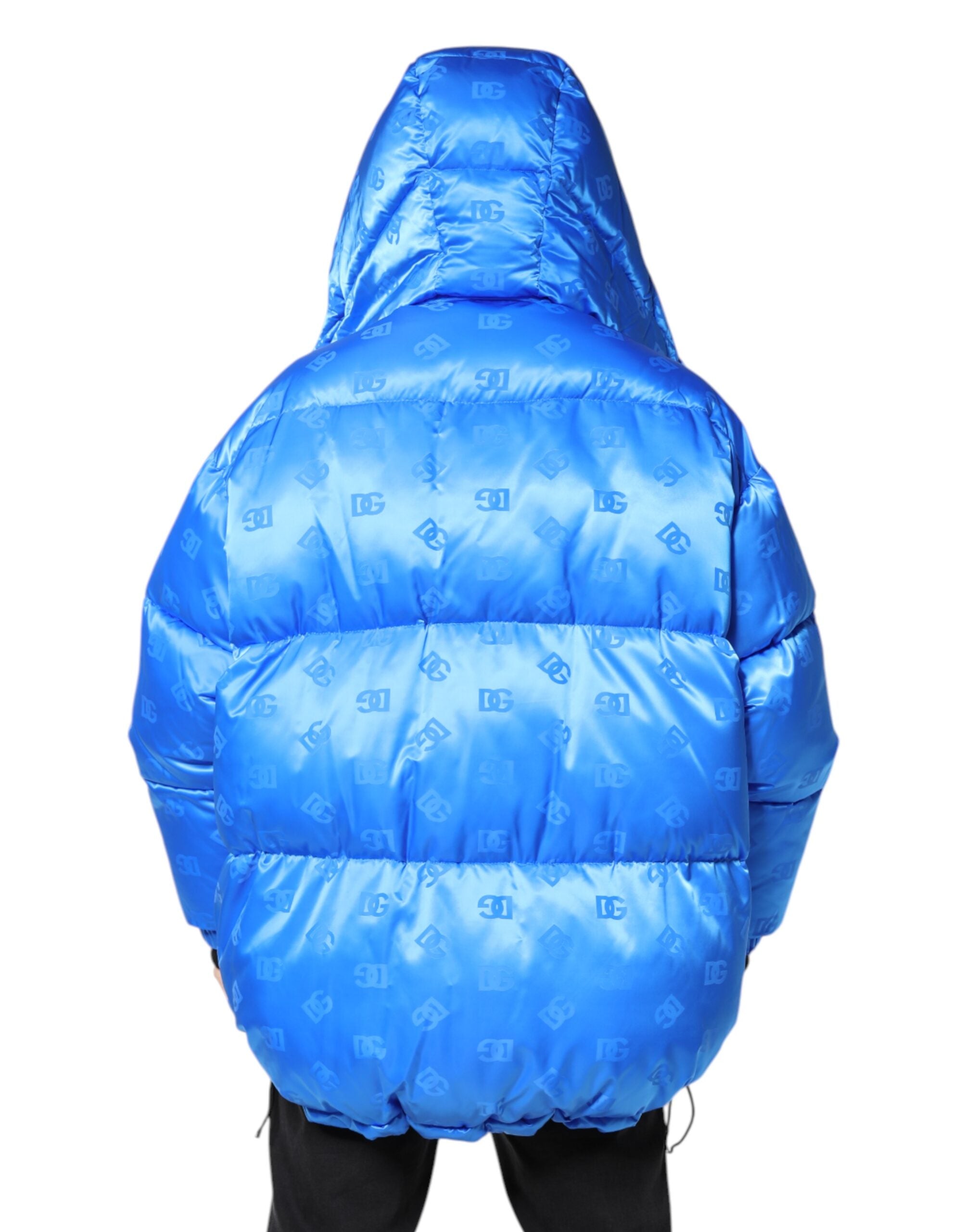 Dolce & Gabbana Blue Logo Full Zip Hooded Quilted Men's Jacket