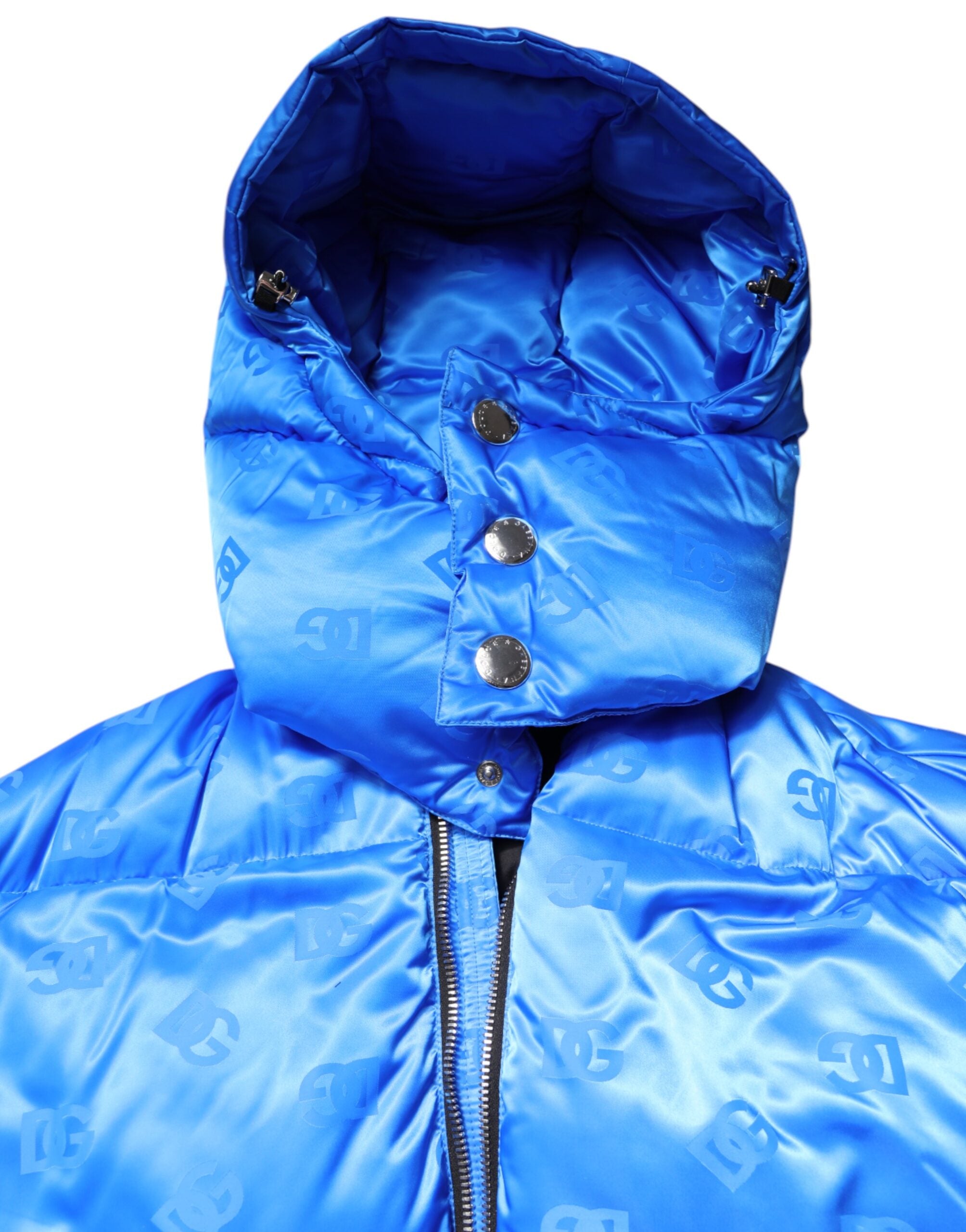 Dolce & Gabbana Blue Logo Full Zip Hooded Quilted Men's Jacket