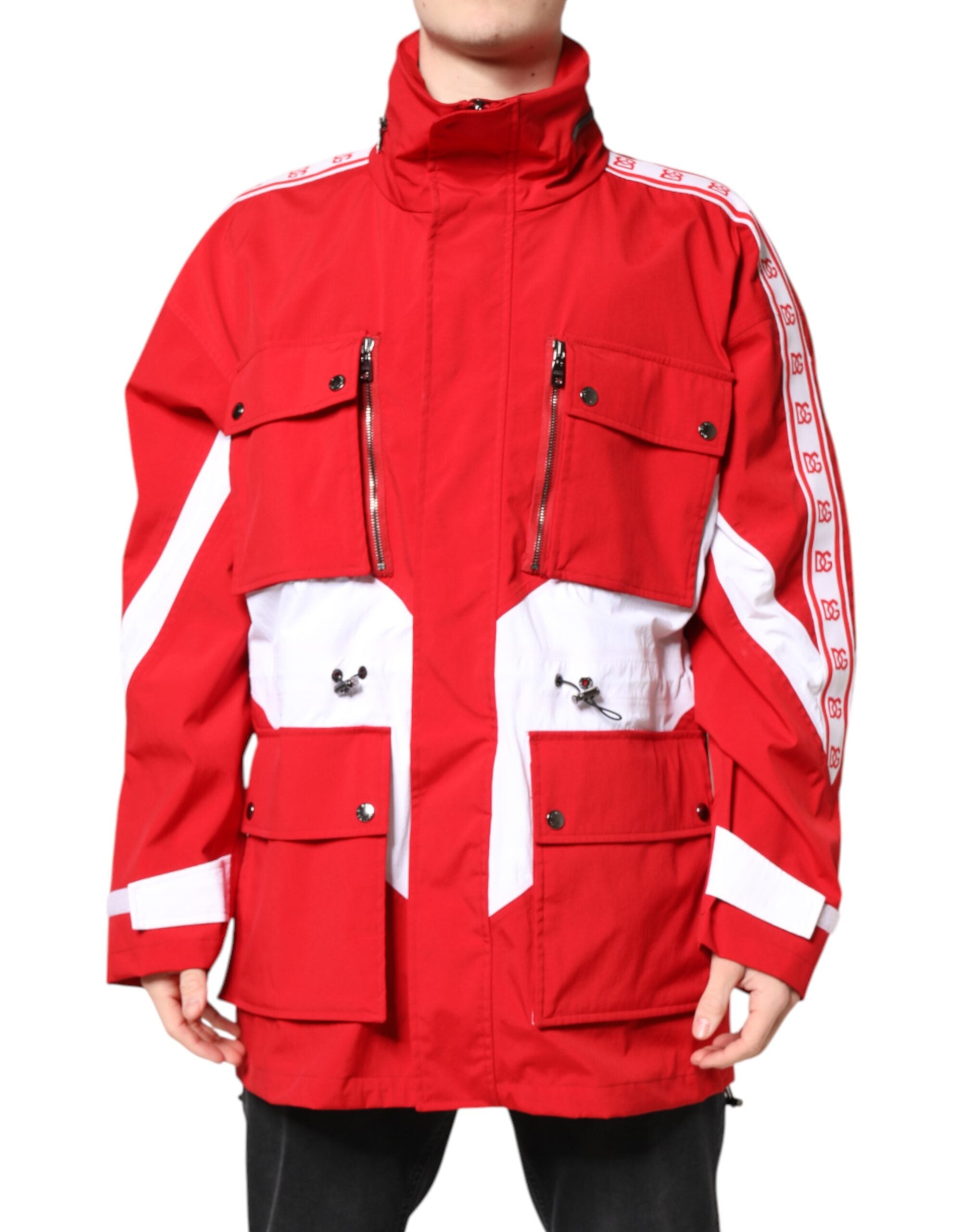 Dolce & Gabbana Red White Nylon Full Zip Windbreaker Men's Jacket (Pre-Owned)