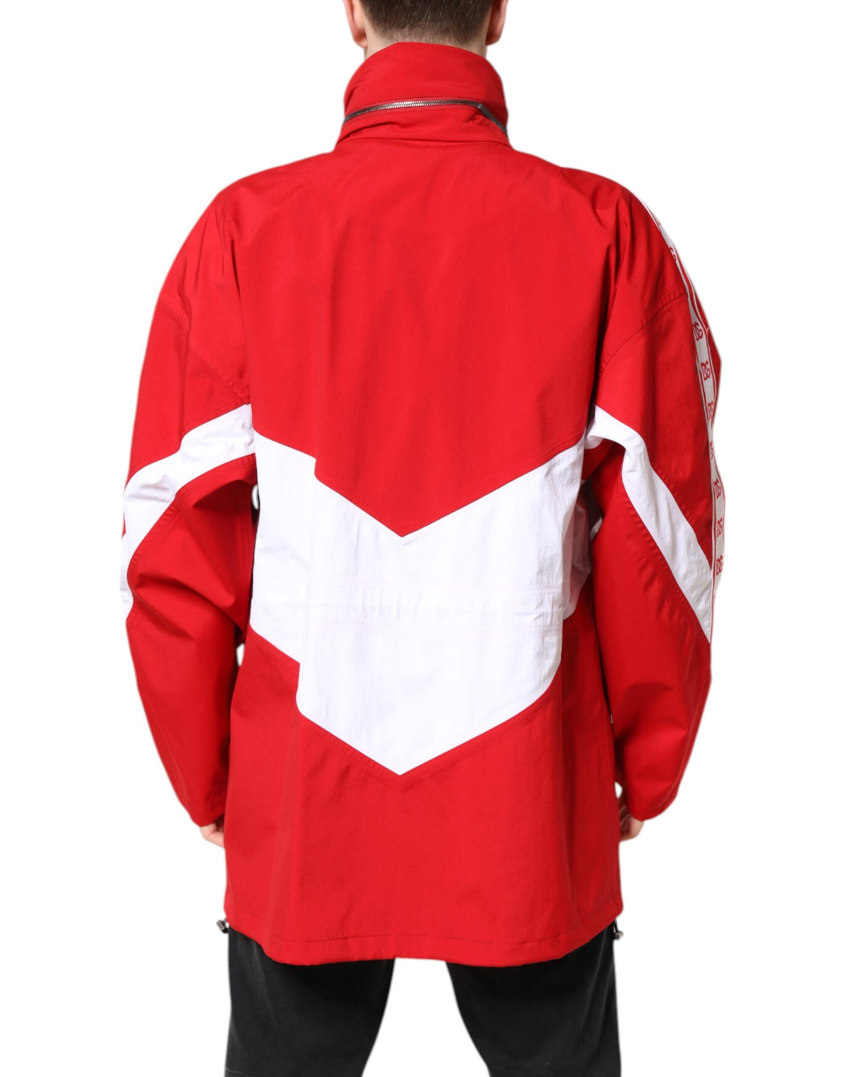 Dolce & Gabbana Red White Nylon Full Zip Windbreaker Men's Jacket (Pre-Owned)