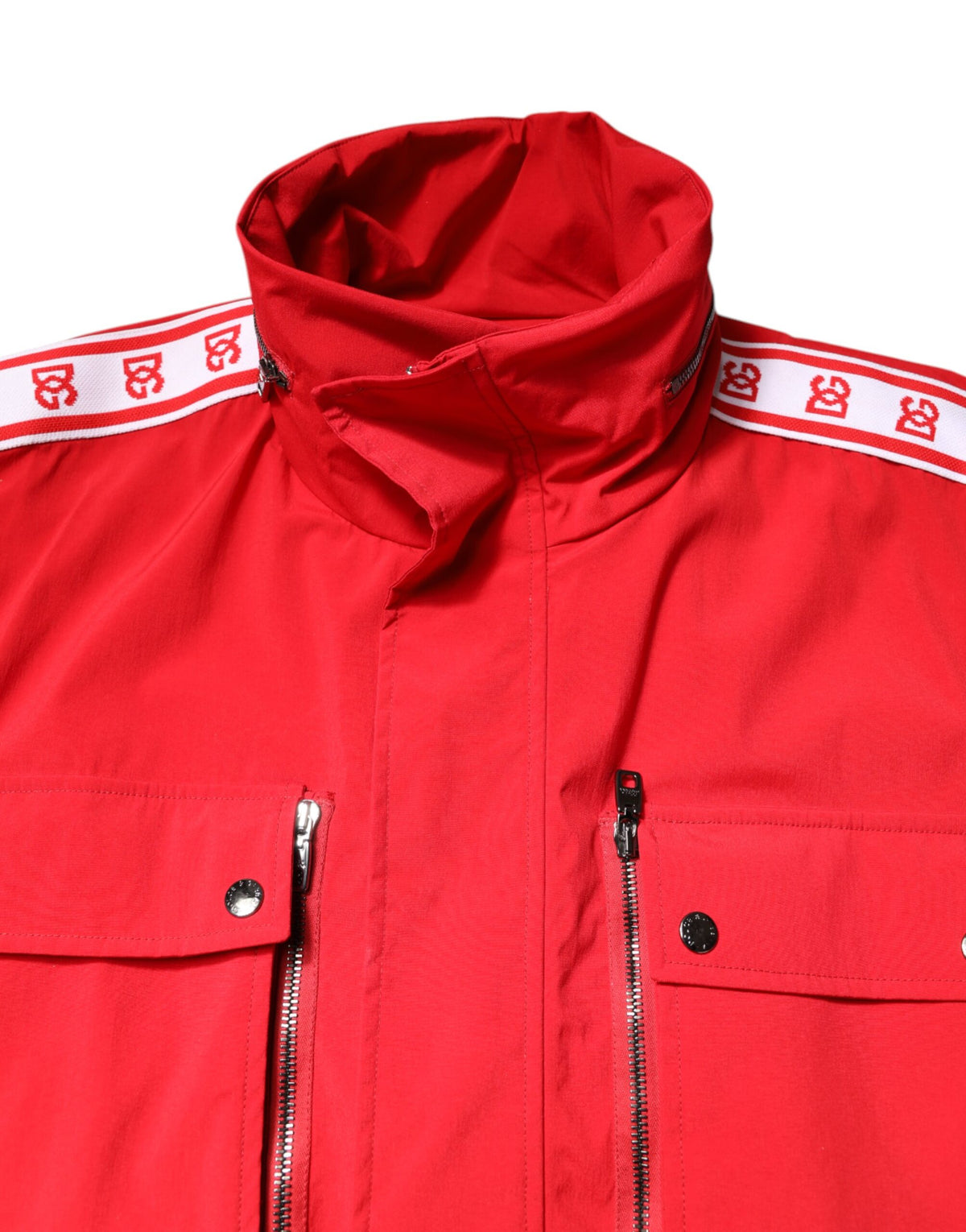 Dolce & Gabbana Red White Nylon Full Zip Windbreaker Men's Jacket (Pre-Owned)