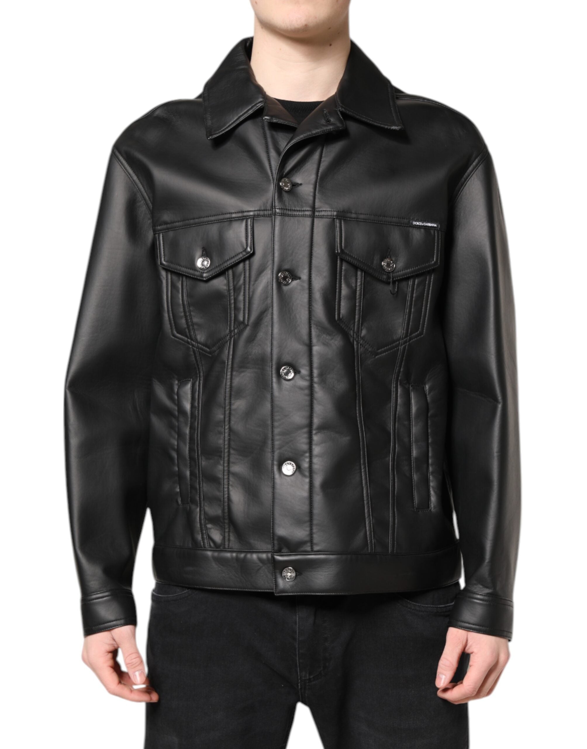 Dolce & Gabbana Black Polyester Button Down Biker Men's Jacket (Pre-Owned)