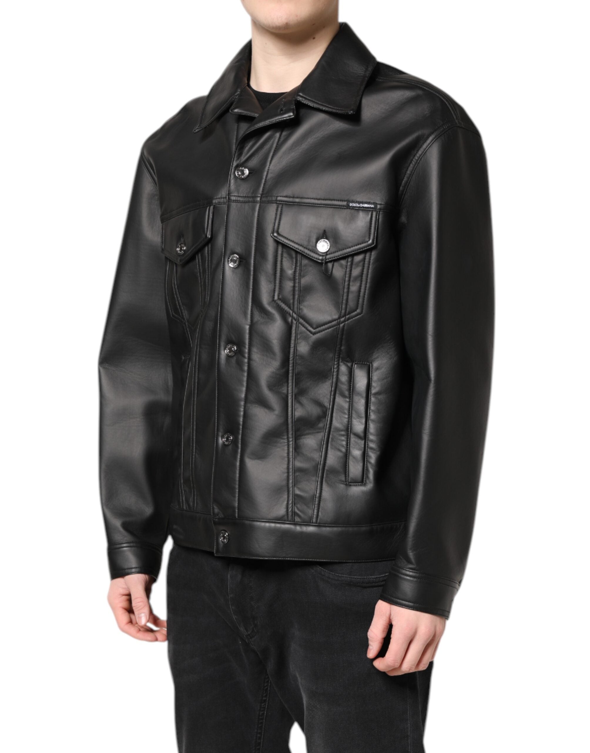 Dolce & Gabbana Black Polyester Button Down Biker Men's Jacket (Pre-Owned)