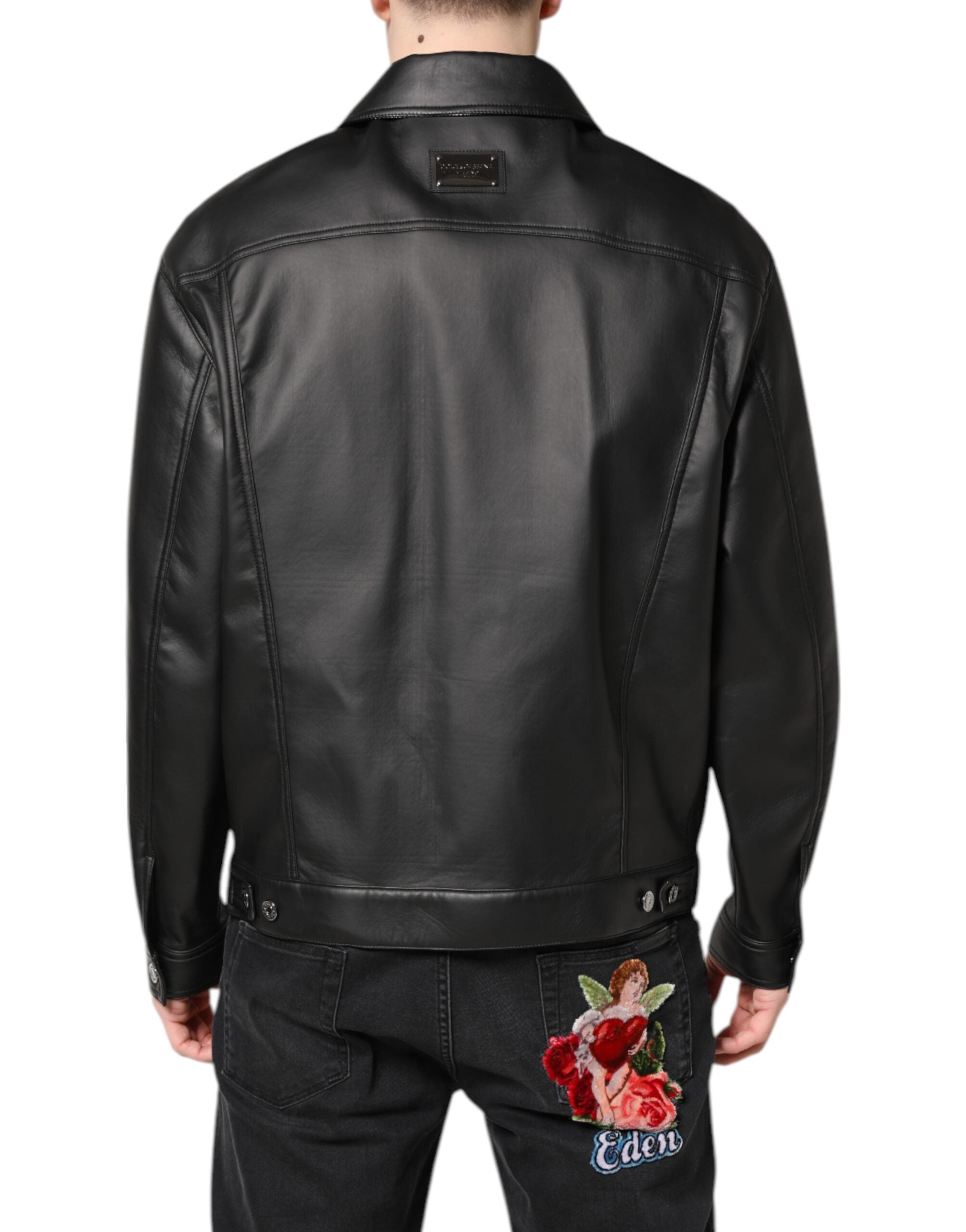 Dolce & Gabbana Black Polyester Button Down Biker Men's Jacket (Pre-Owned)