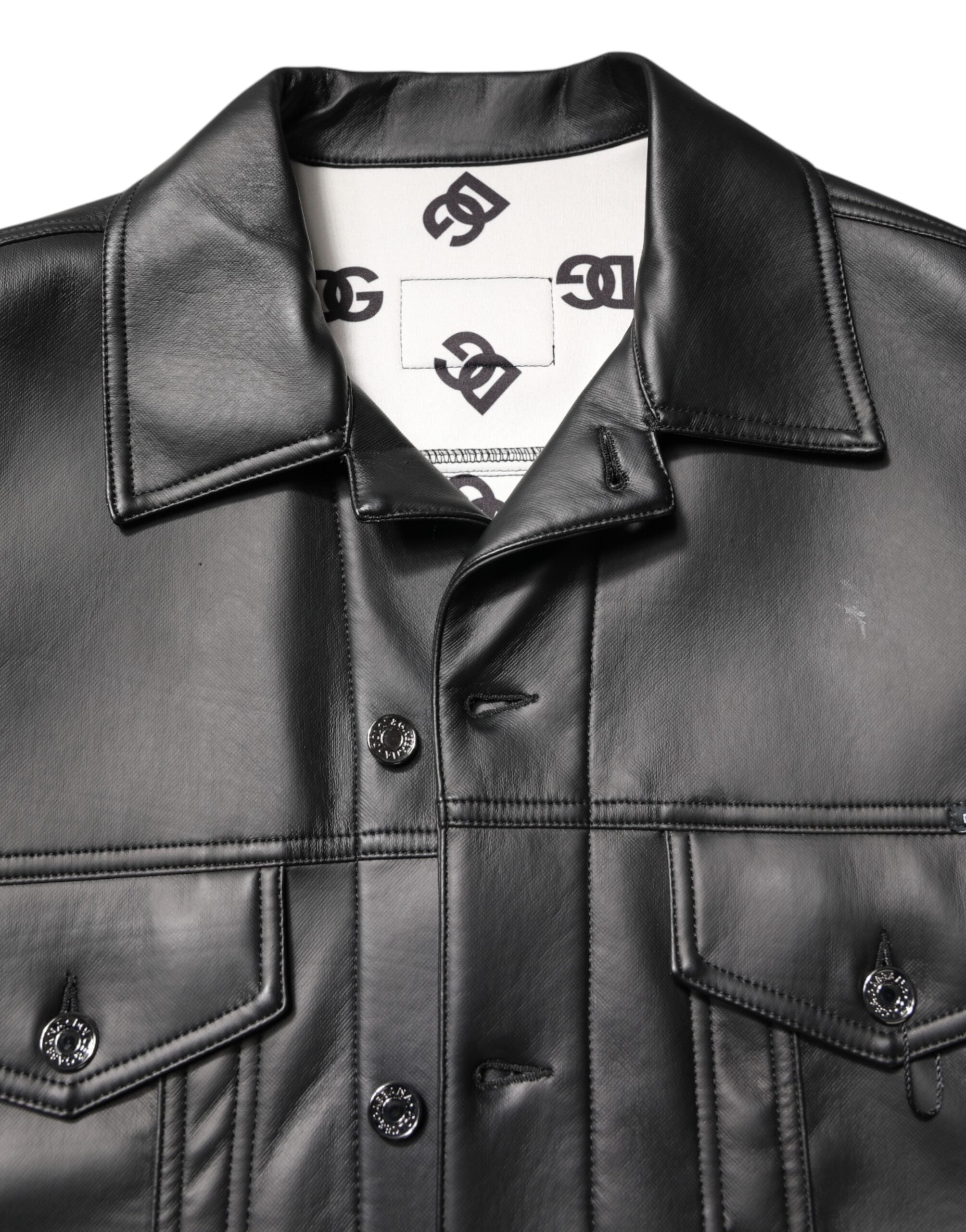 Dolce & Gabbana Black Polyester Button Down Biker Men's Jacket (Pre-Owned)