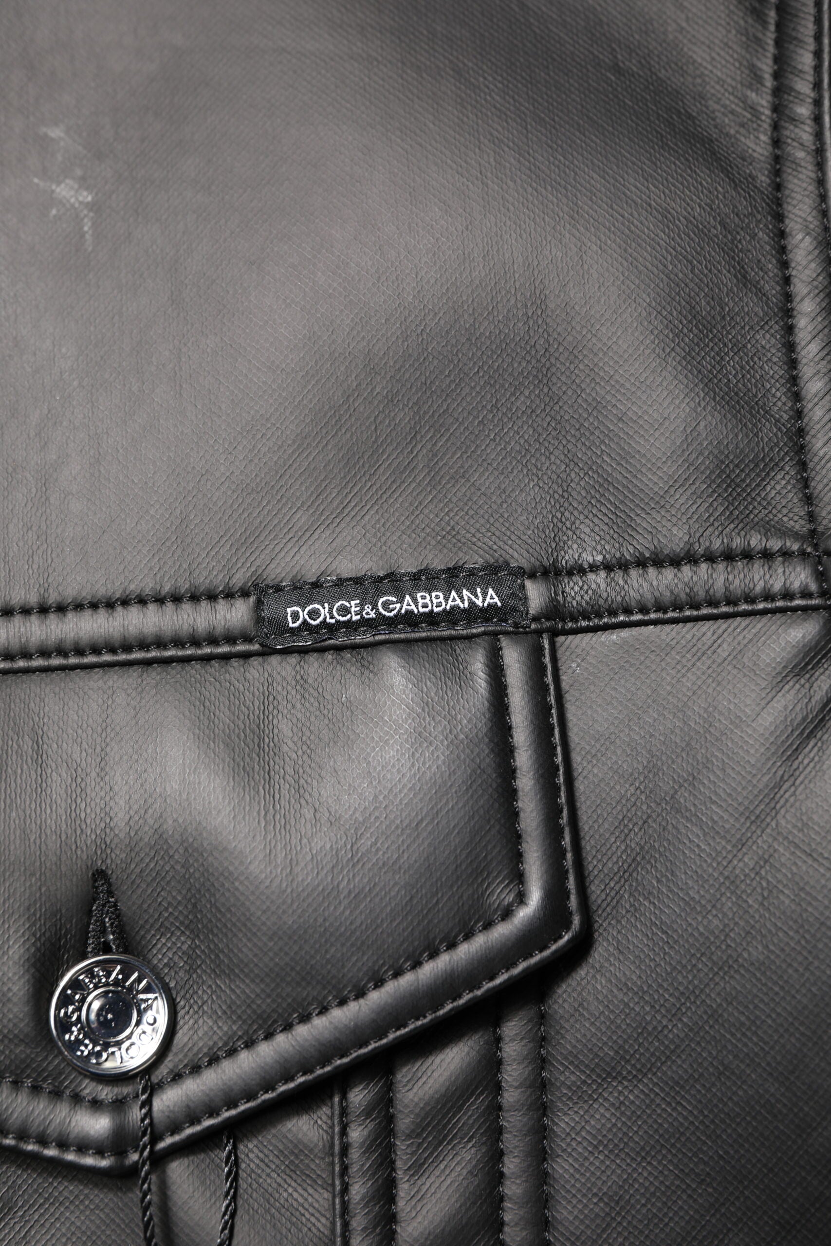 Dolce & Gabbana Black Polyester Button Down Biker Men's Jacket (Pre-Owned)