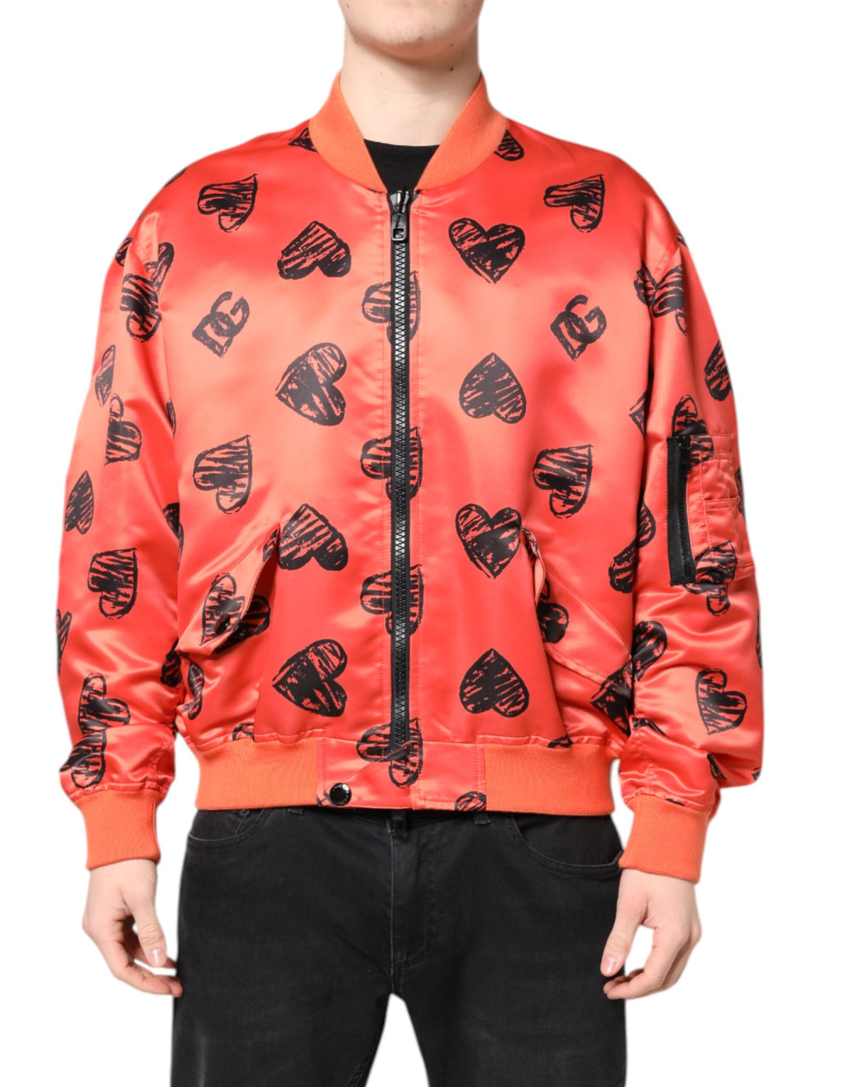 Dolce & Gabbana Orange DG Heart Full Zip Men Bomber Men's Jacket (Pre-Owned)
