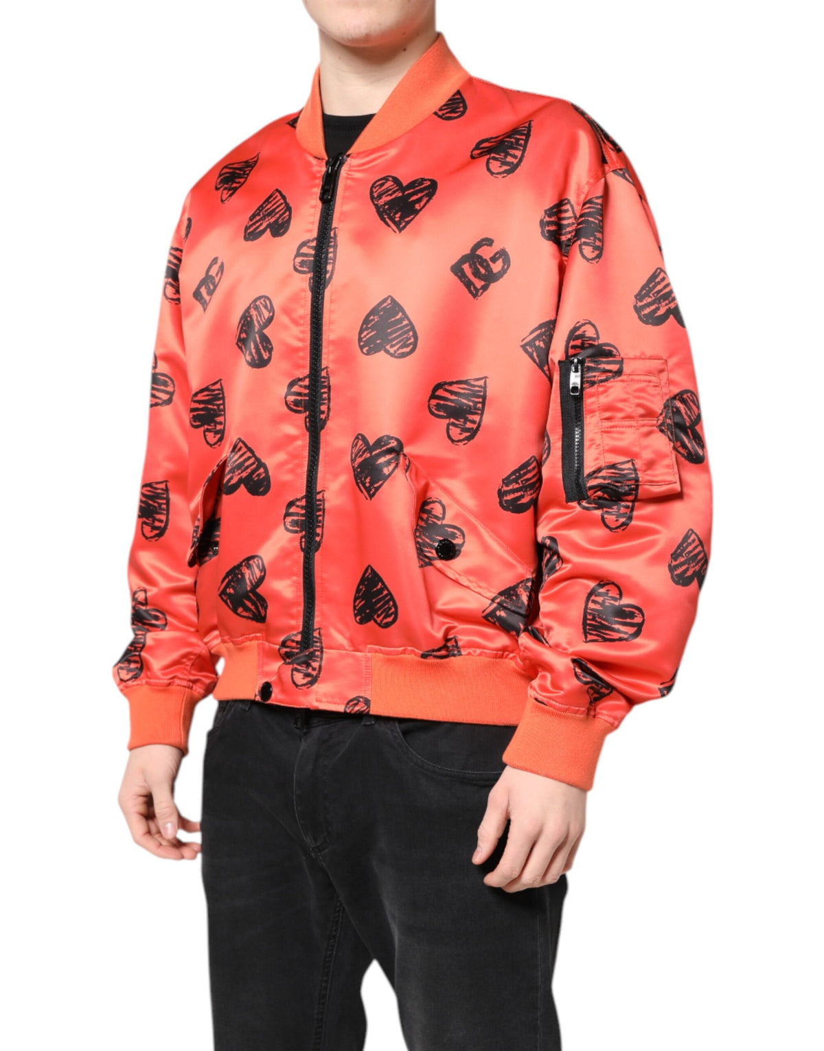 Dolce & Gabbana Orange DG Heart Full Zip Men Bomber Men's Jacket (Pre-Owned)