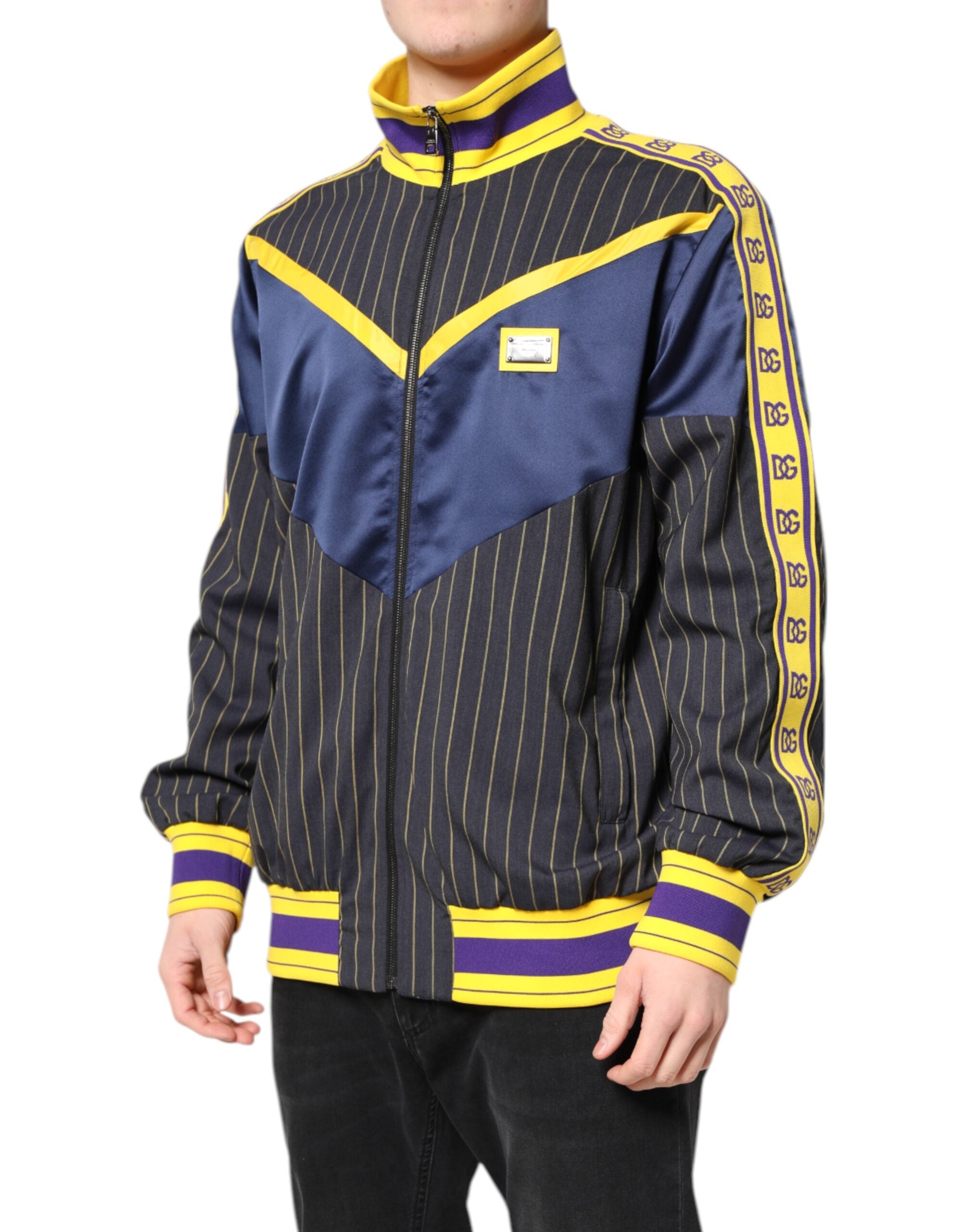 Dolce & Gabbana Black Striped Logo Full Zip Bomber Men's Jacket