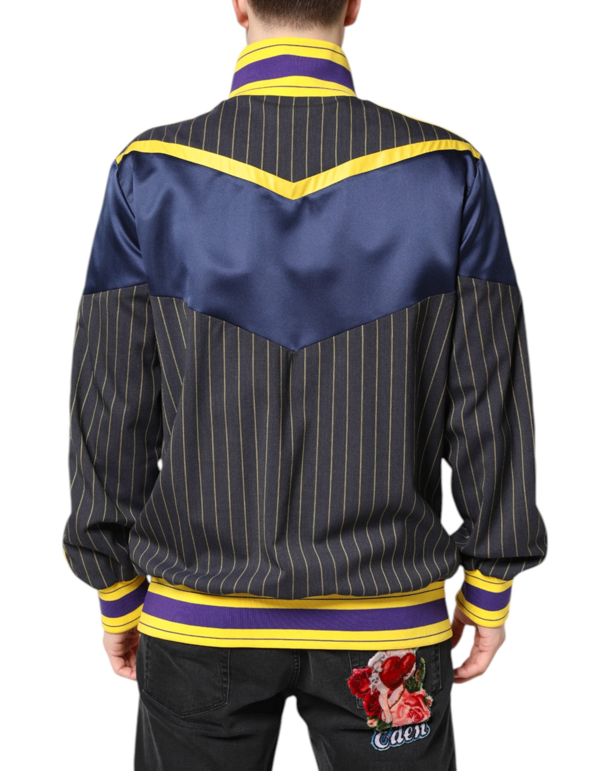 Dolce & Gabbana Black Striped Logo Full Zip Bomber Men's Jacket