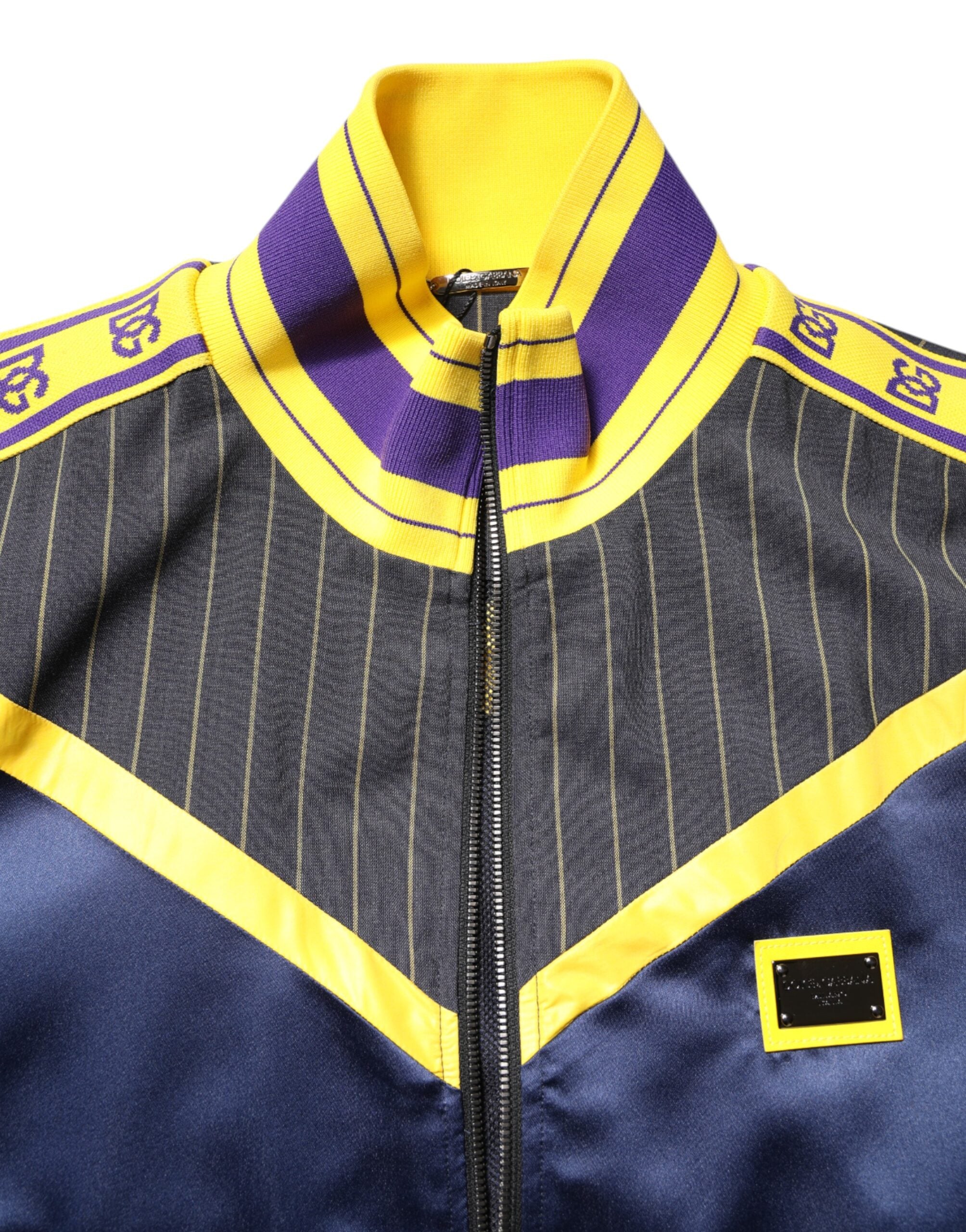 Dolce & Gabbana Black Striped Logo Full Zip Bomber Men's Jacket