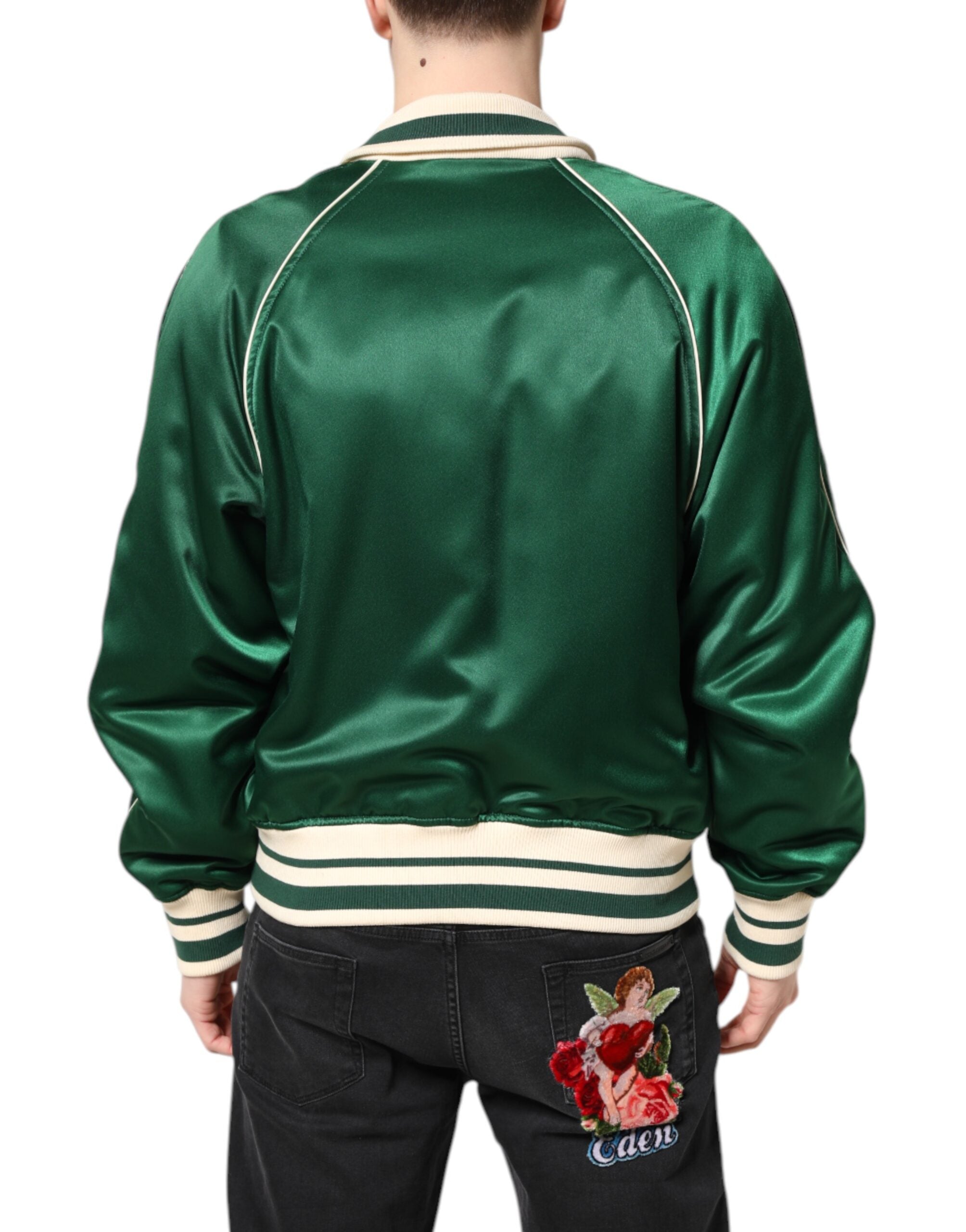 Dolce & Gabbana Green Floral DG Logo Full Zip Bomber Men's Jacket