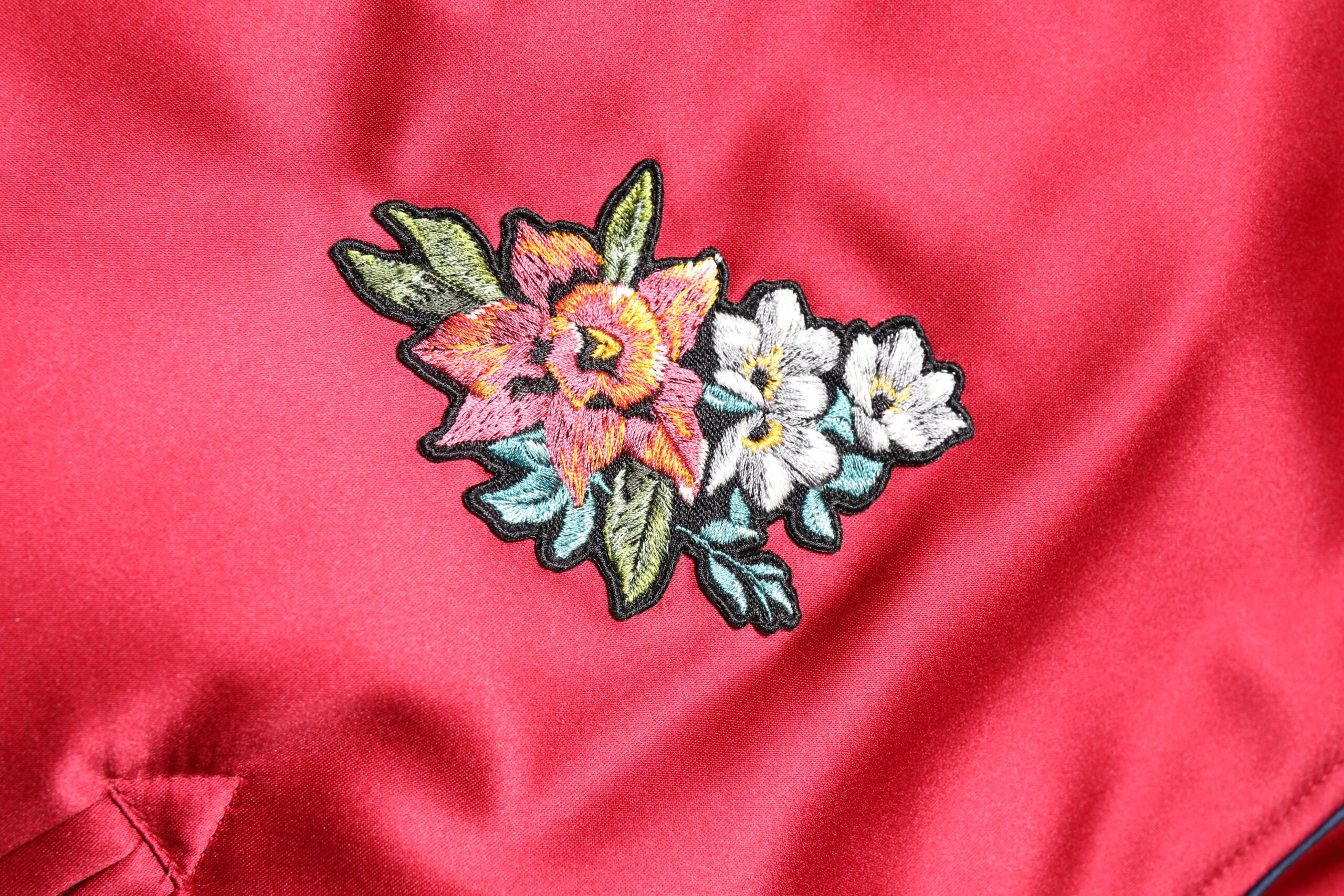 Dolce & Gabbana Red Floral Patch Full Zip Men Bomber Men's Jacket (Pre-Owned)