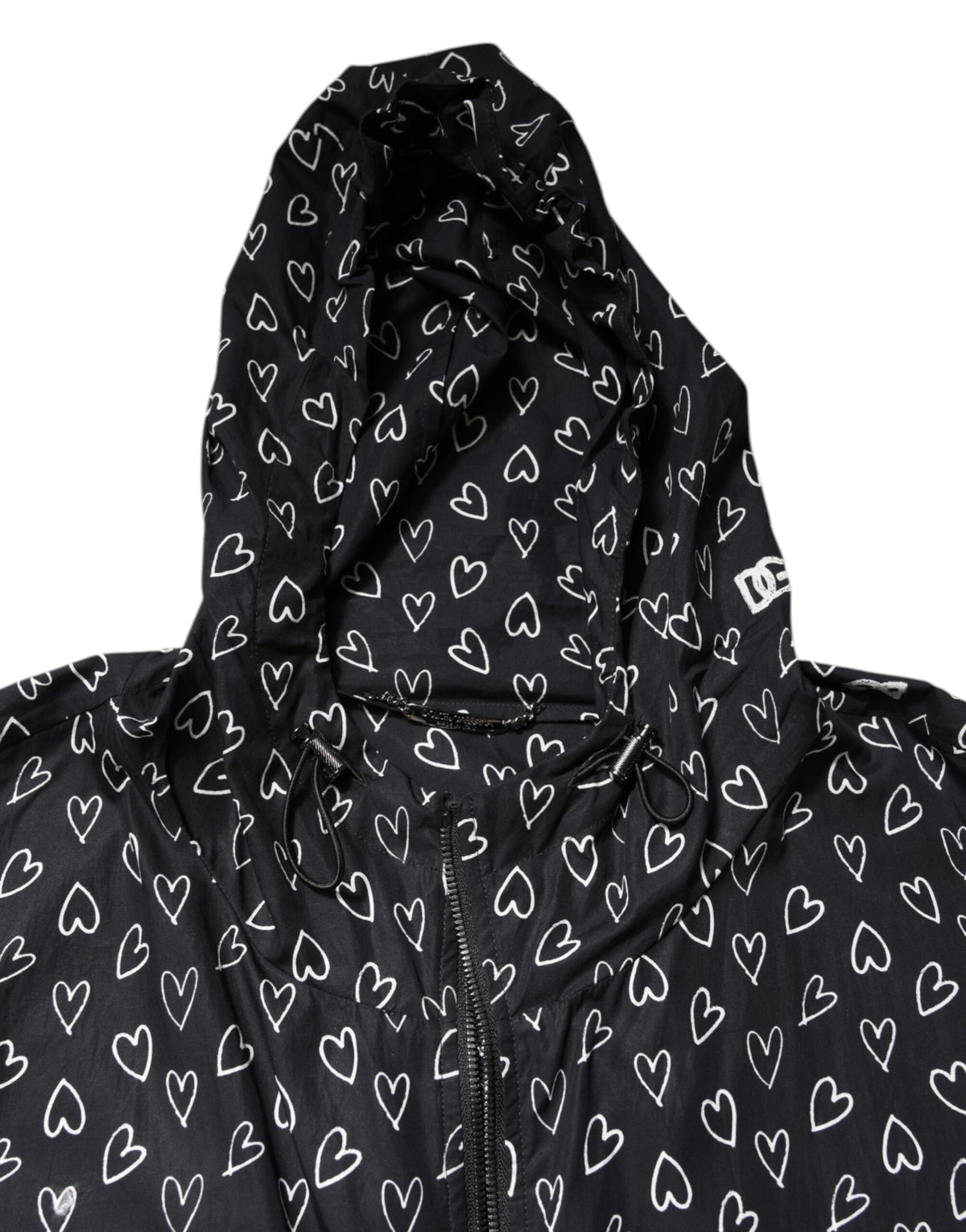 Dolce & Gabbana Black Heart Print Hooded Windbreaker Men's Jacket