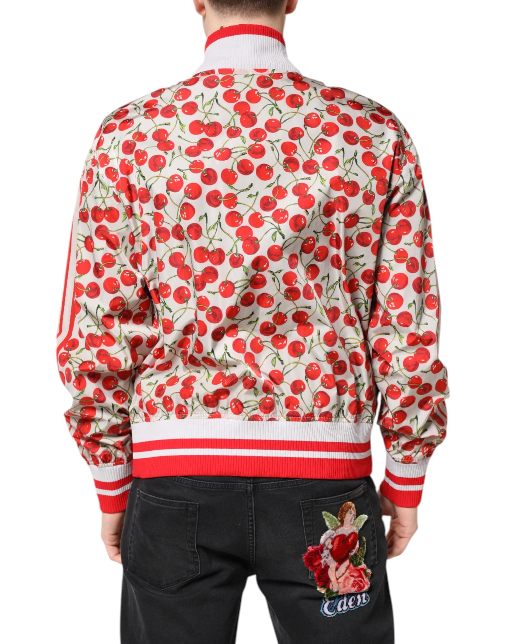 Dolce & Gabbana White Cherry Print Full Zip Bomber Men's Jacket