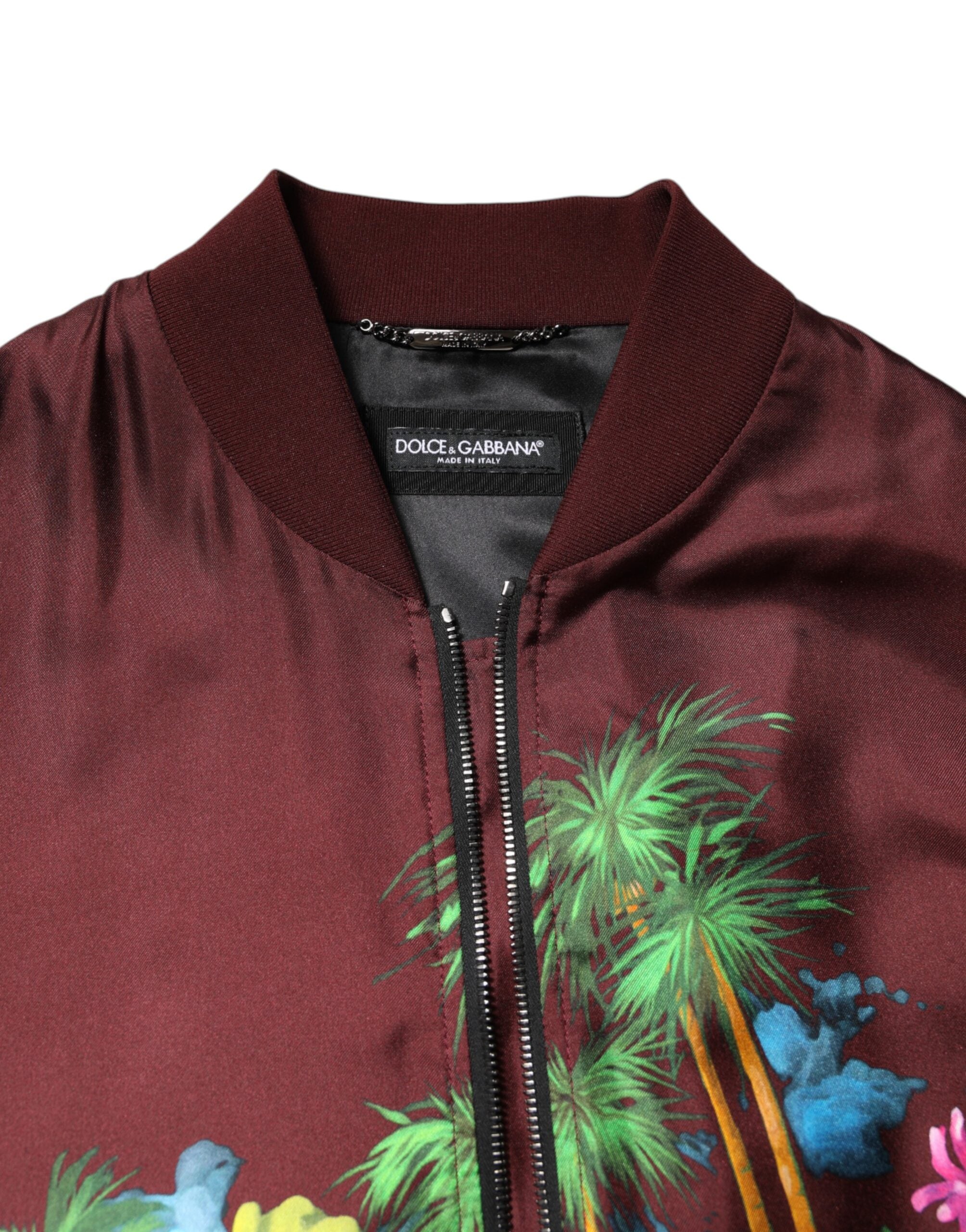 Dolce & Gabbana Maroon Floral Print Full Zip Bomber Men's Jacket