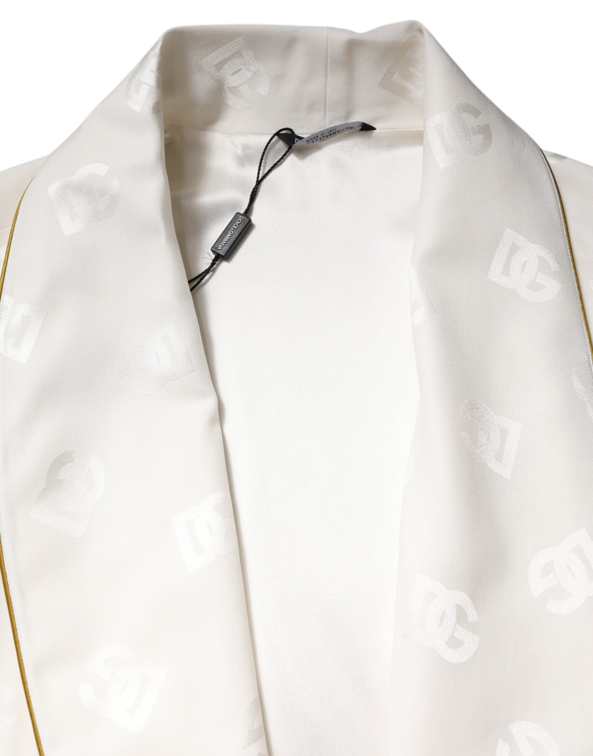 Dolce & Gabbana Ivory Silk Logo Men Wrap Robe Coat Men's Jacket