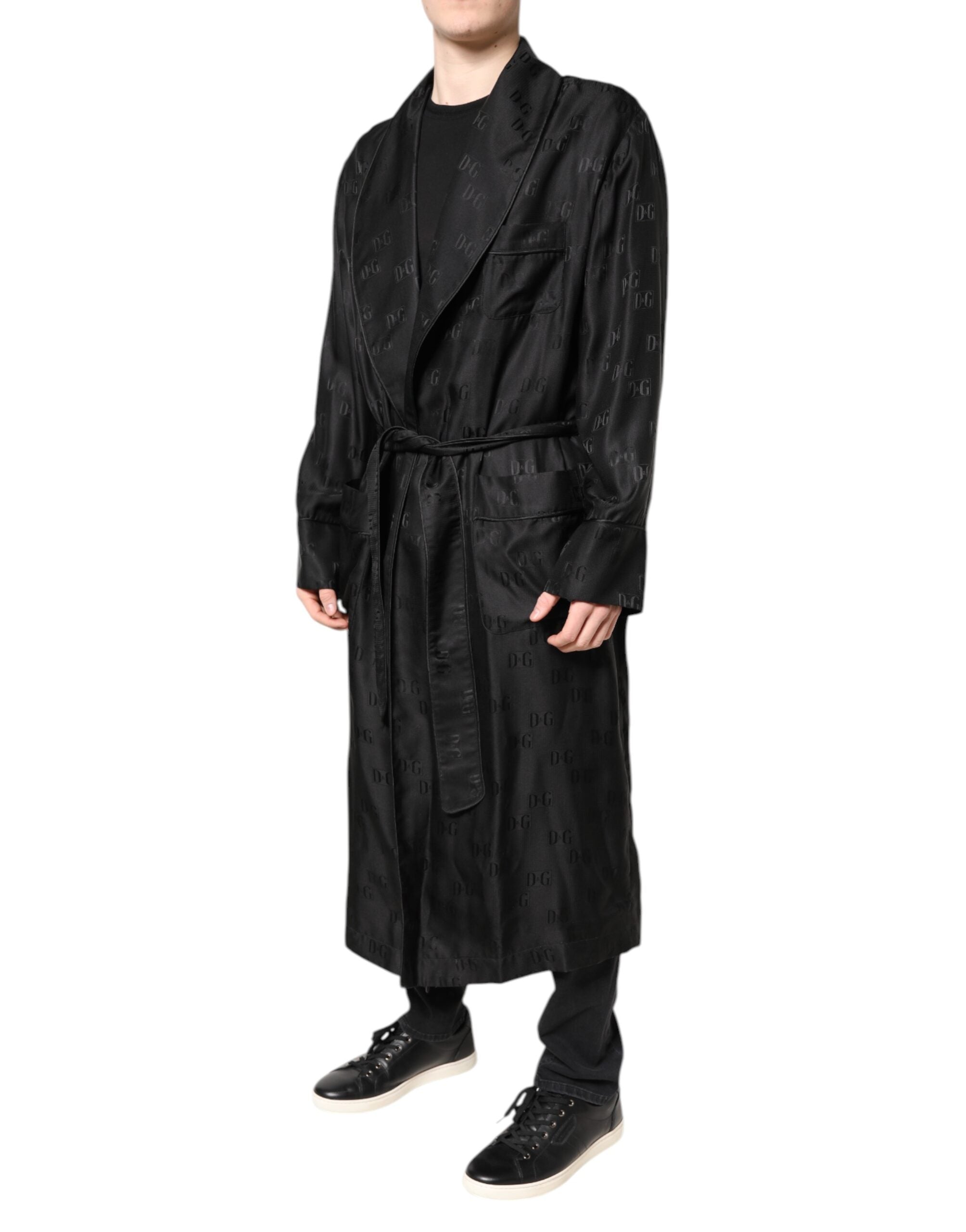 Dolce & Gabbana Black Silk DG Logo Men Wrap Robe Coat Men's Jacket