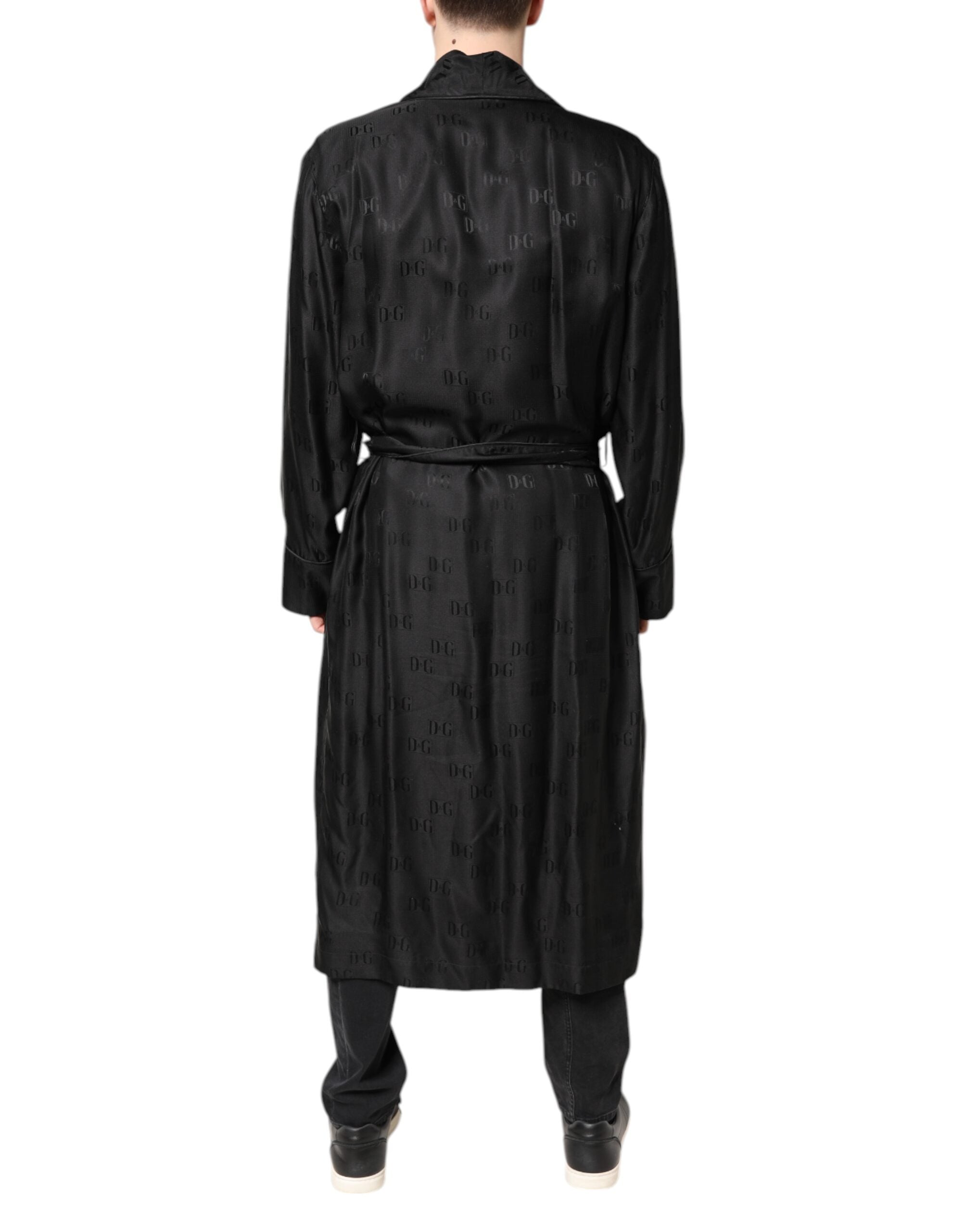 Dolce & Gabbana Black Silk DG Logo Men Wrap Robe Coat Men's Jacket