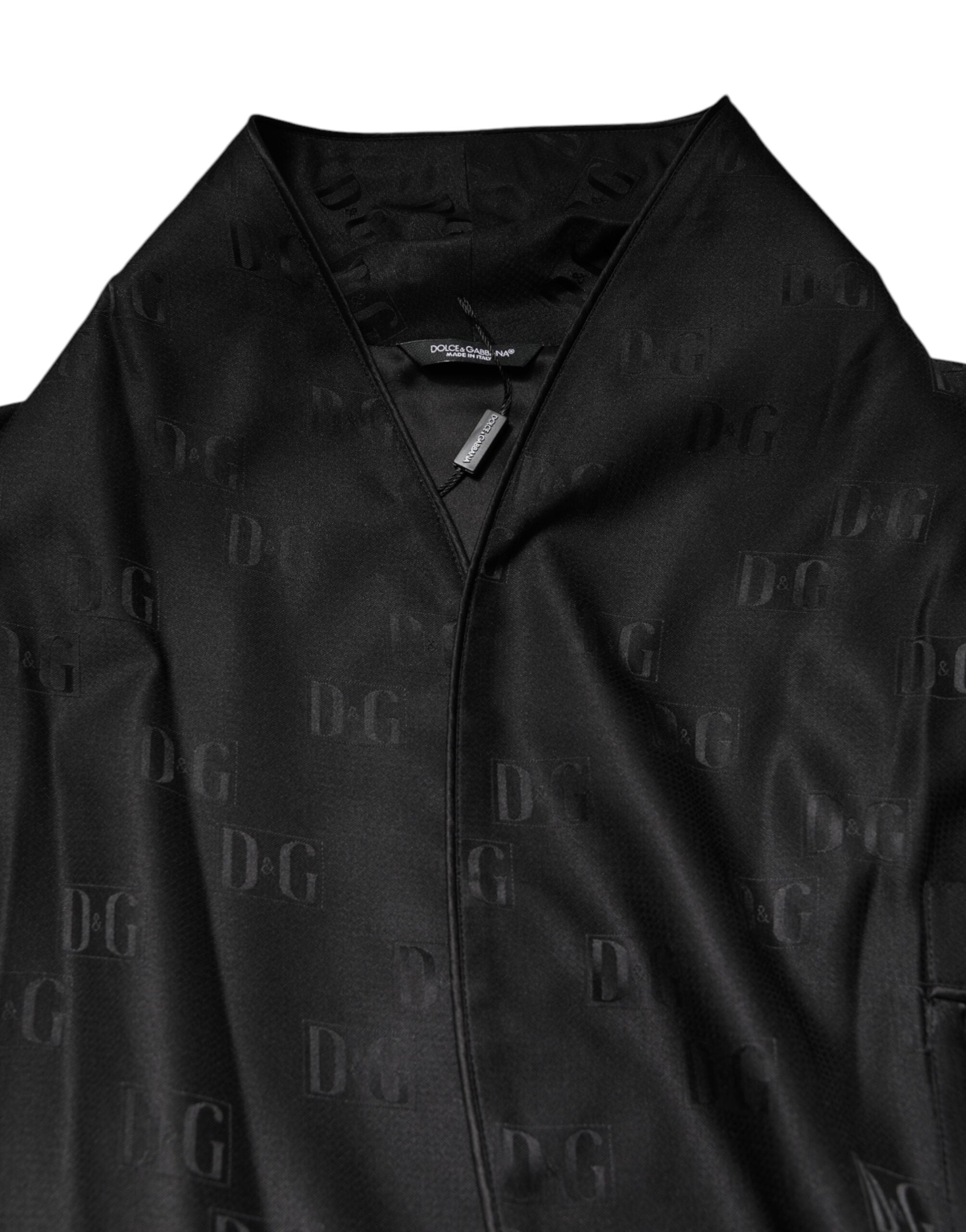 Dolce & Gabbana Black Silk DG Logo Men Wrap Robe Coat Men's Jacket
