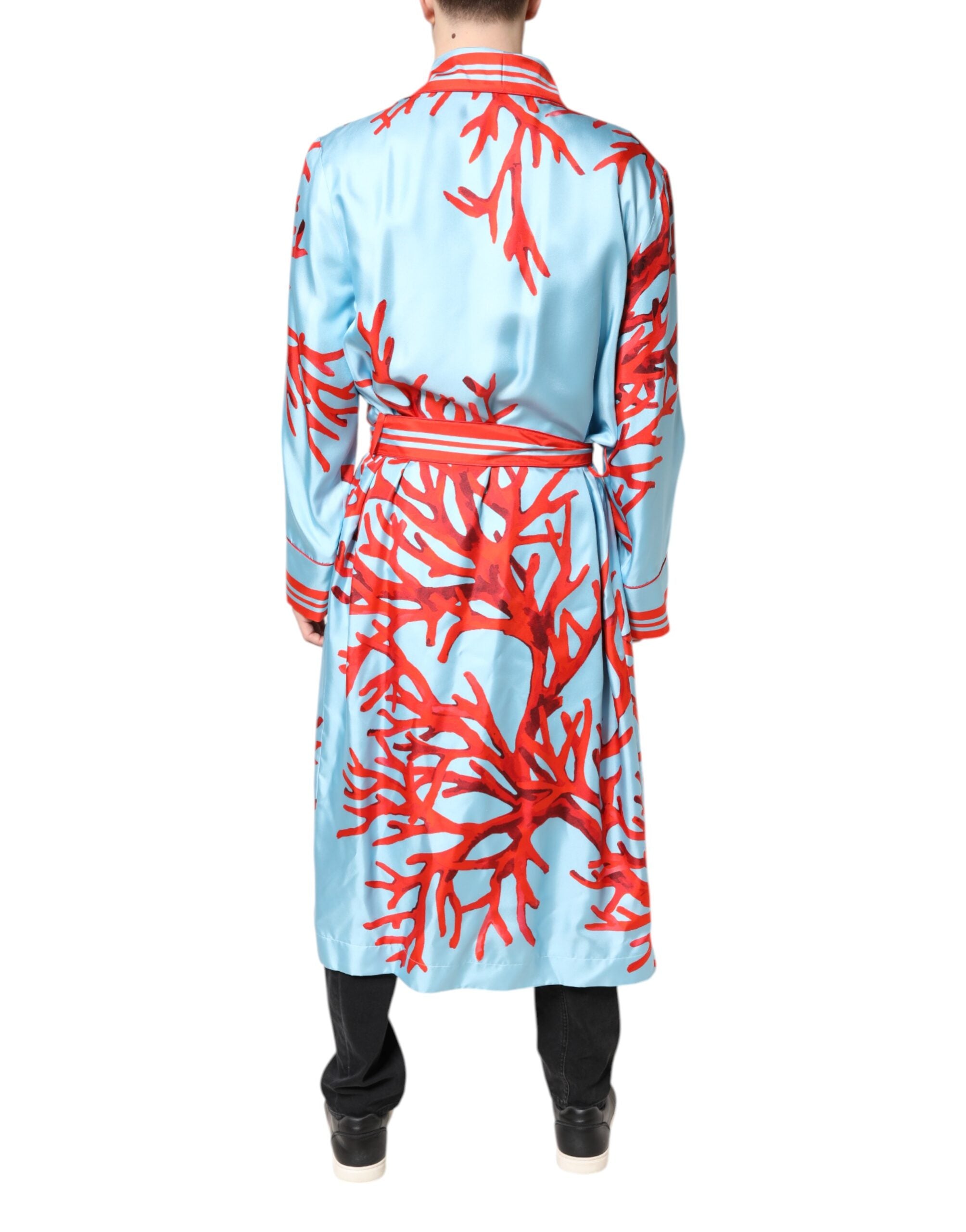 Dolce & Gabbana Blue Red Coral Print Wrap Robe Coat Men's Jacket (Pre-Owned)