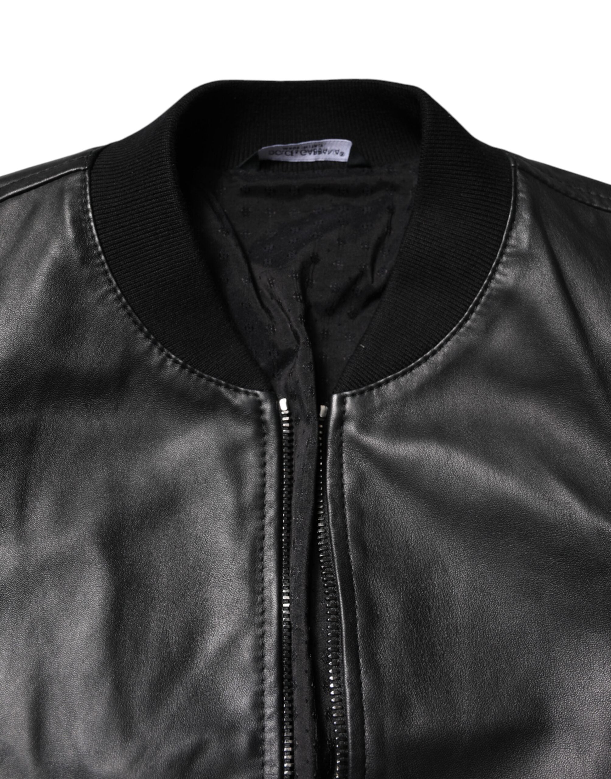 Dolce & Gabbana Black Lambskin Leather Full Zip Biker Men's Jacket (Pre-Owned)
