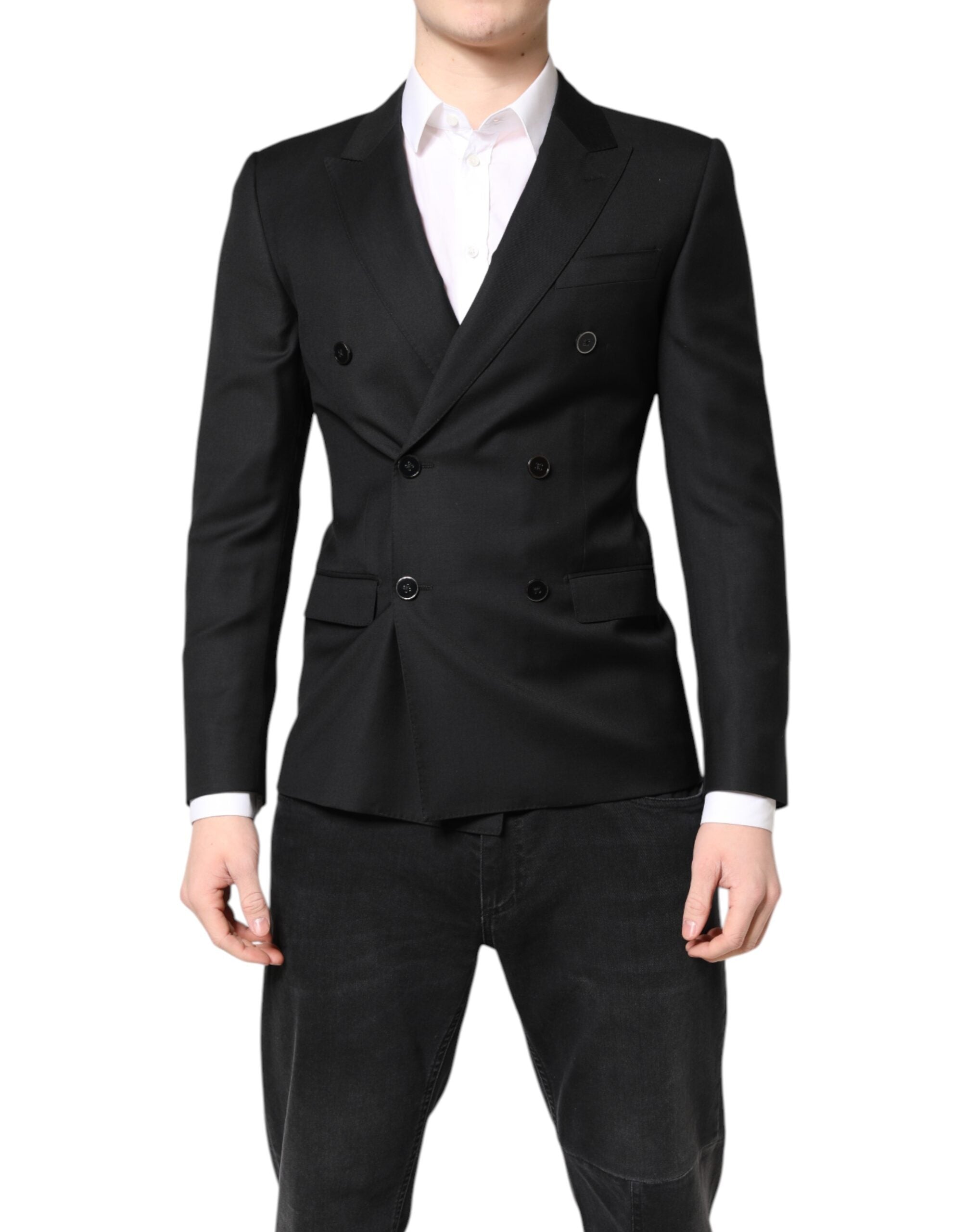 Dolce & Gabbana Black MARTINI Double Breasted Coat Men's Blazer