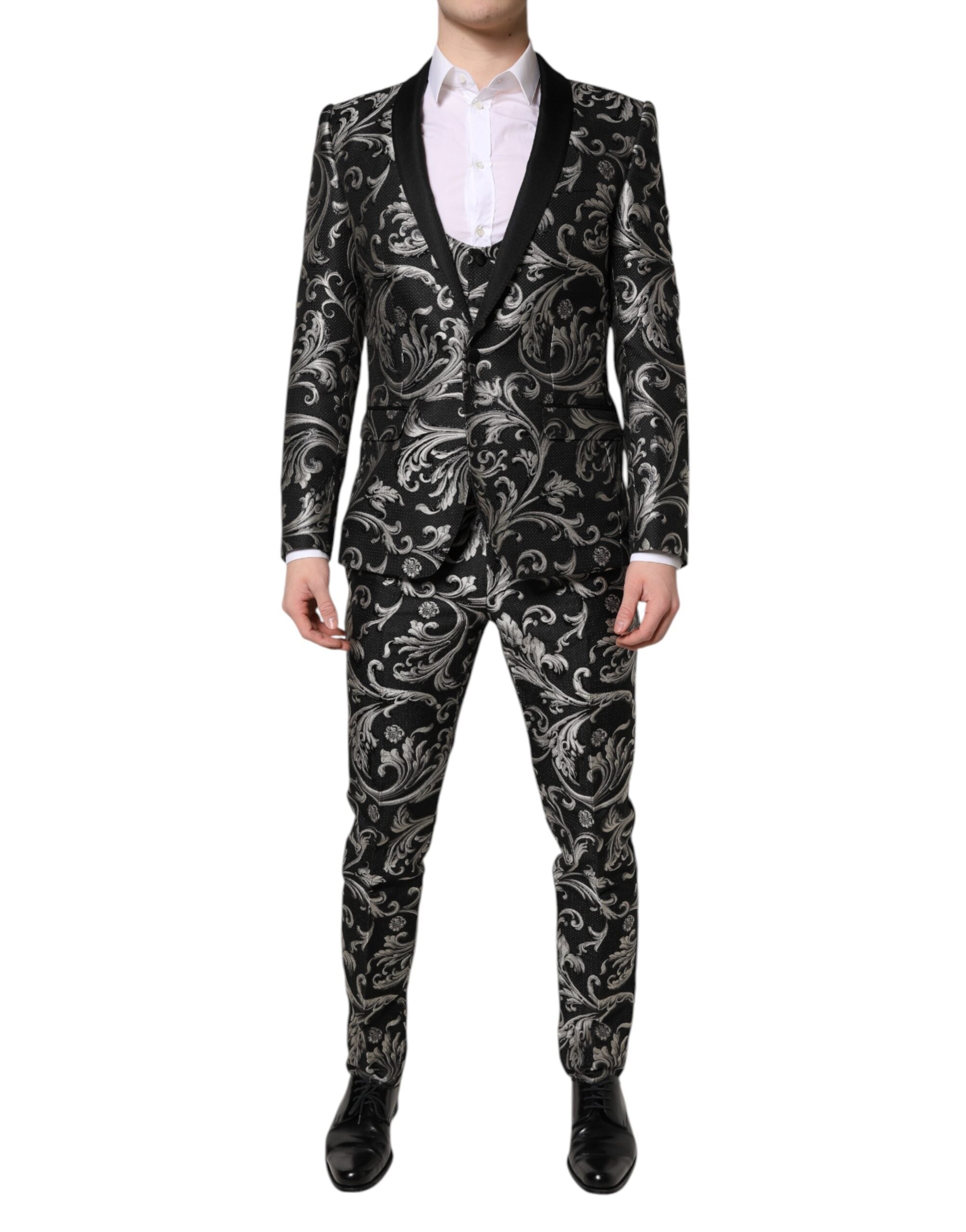 Dolce & Gabbana Dark Gray MARTINI Jacquard Men 3 Piece Men's Suit