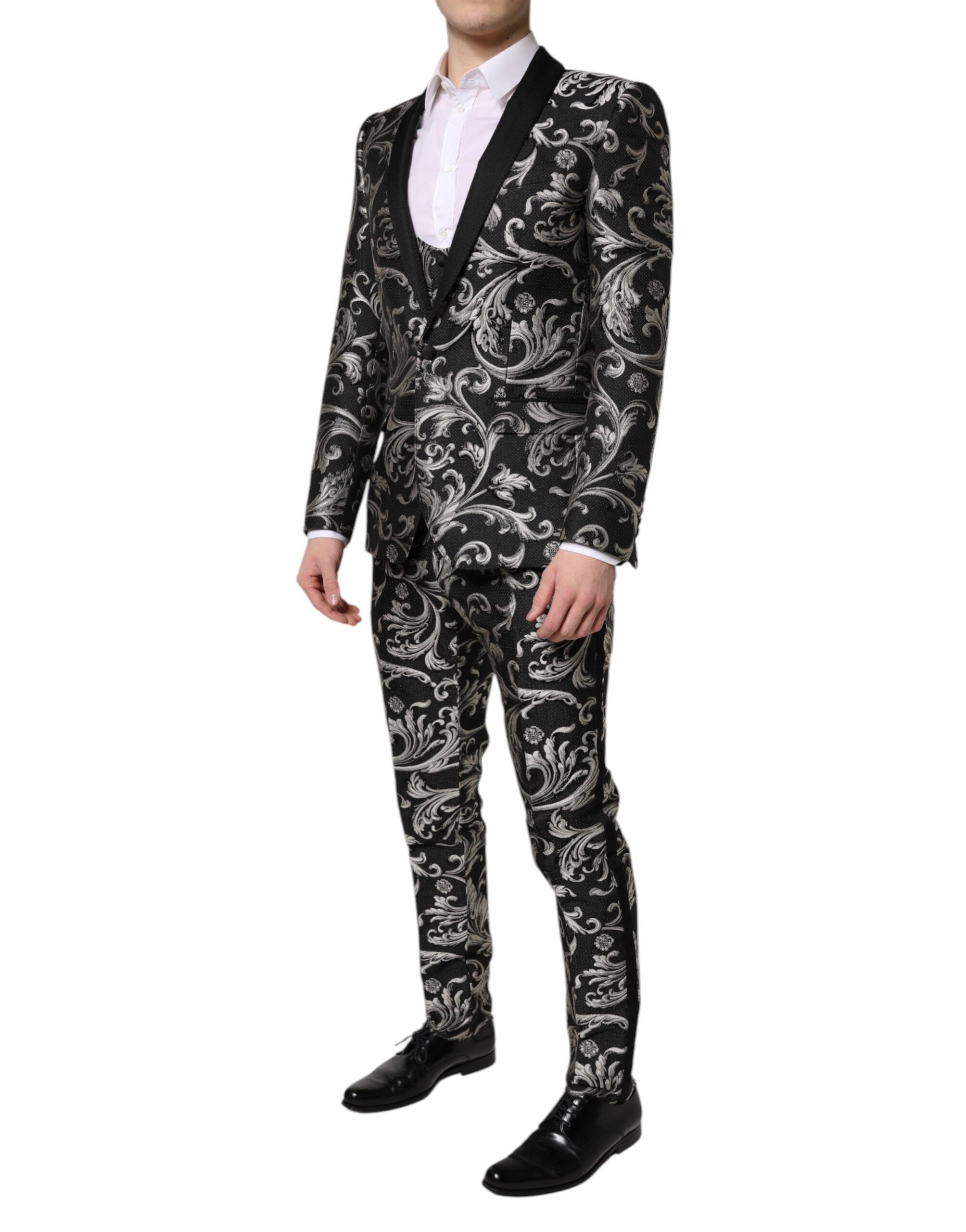Dolce & Gabbana Dark Gray MARTINI Jacquard Men 3 Piece Men's Suit