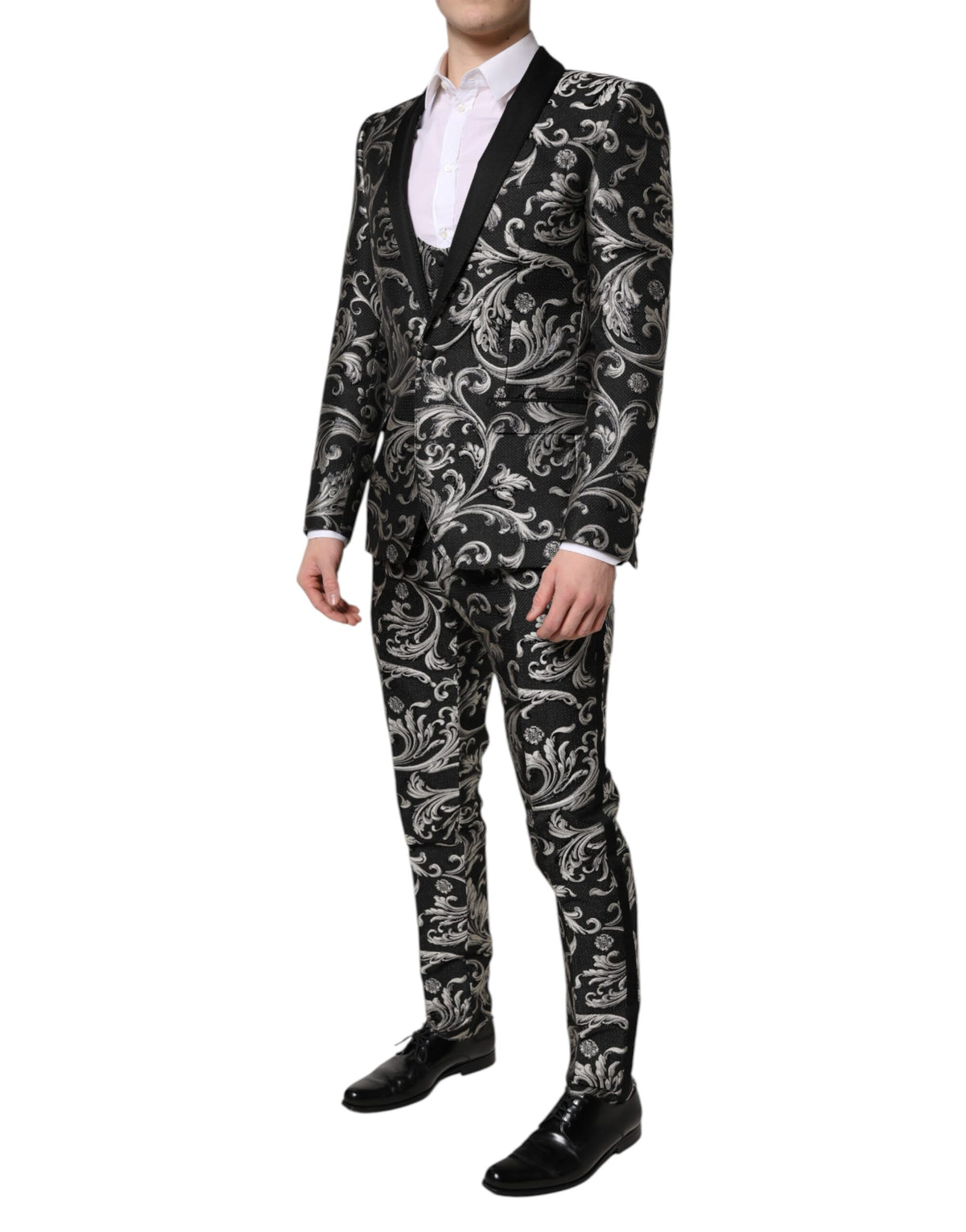 Dolce & Gabbana Dark Gray MARTINI Jacquard Men 3 Piece Men's Suit