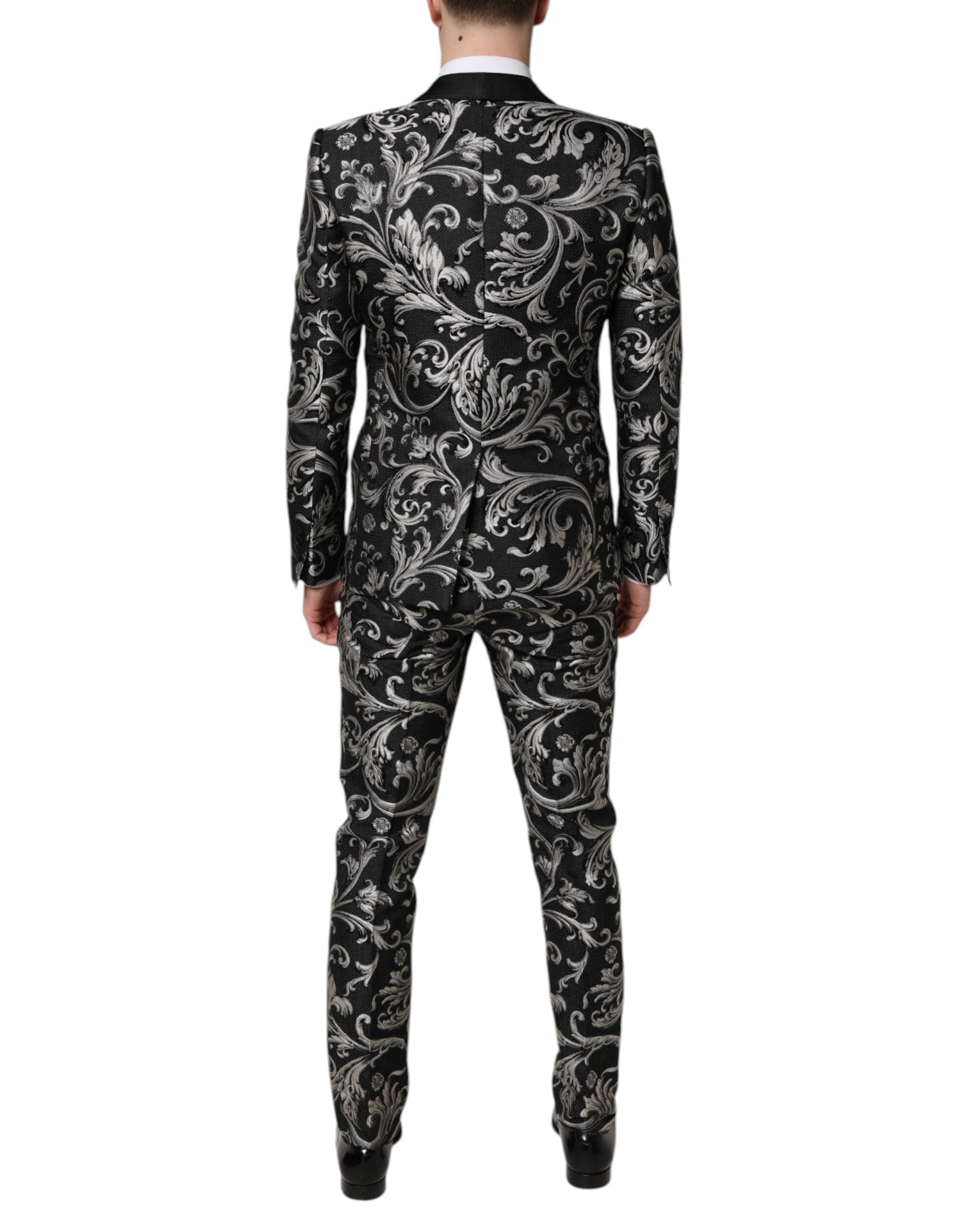 Dolce & Gabbana Dark Gray MARTINI Jacquard Men 3 Piece Men's Suit