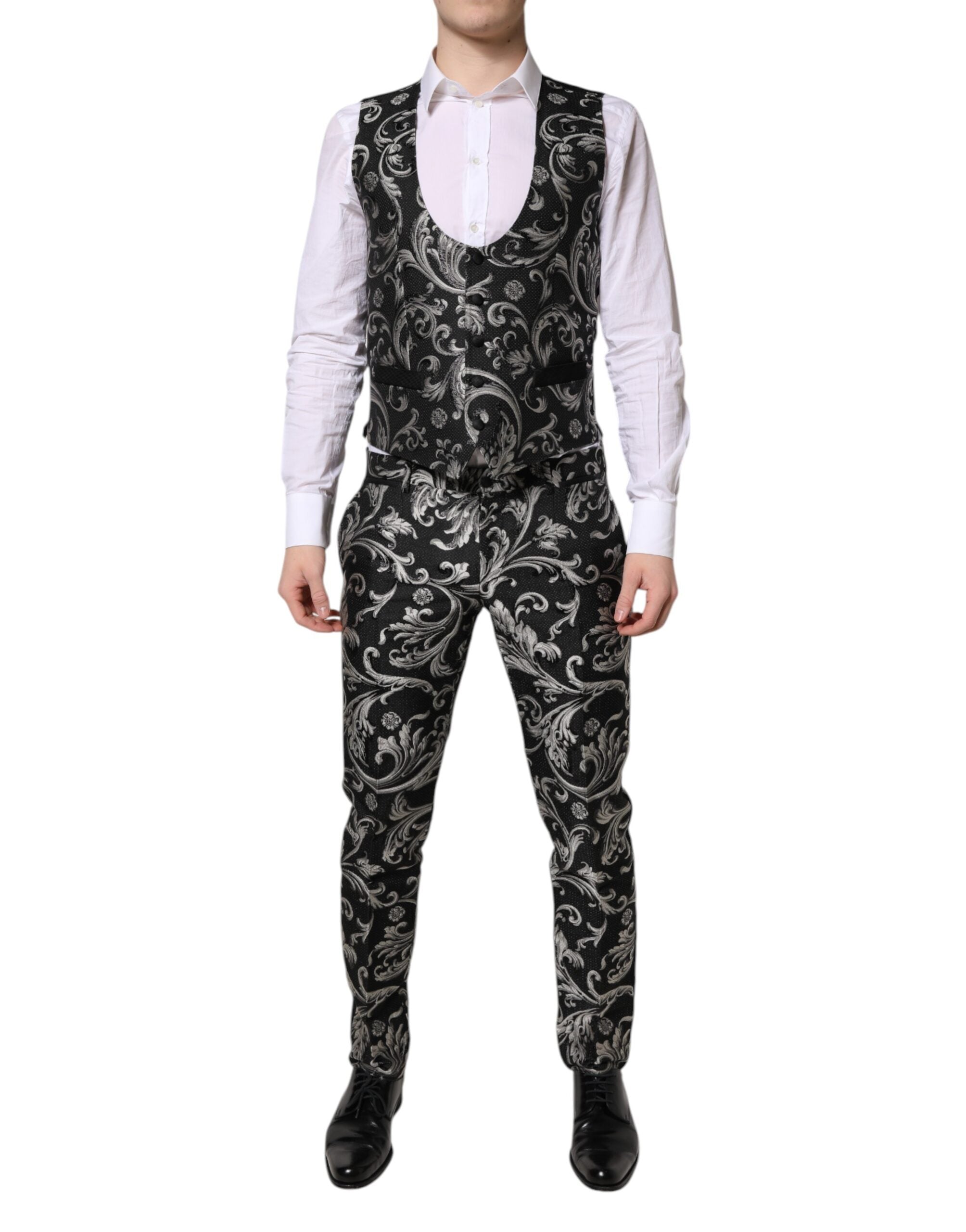 Dolce & Gabbana Dark Gray MARTINI Jacquard Men 3 Piece Men's Suit